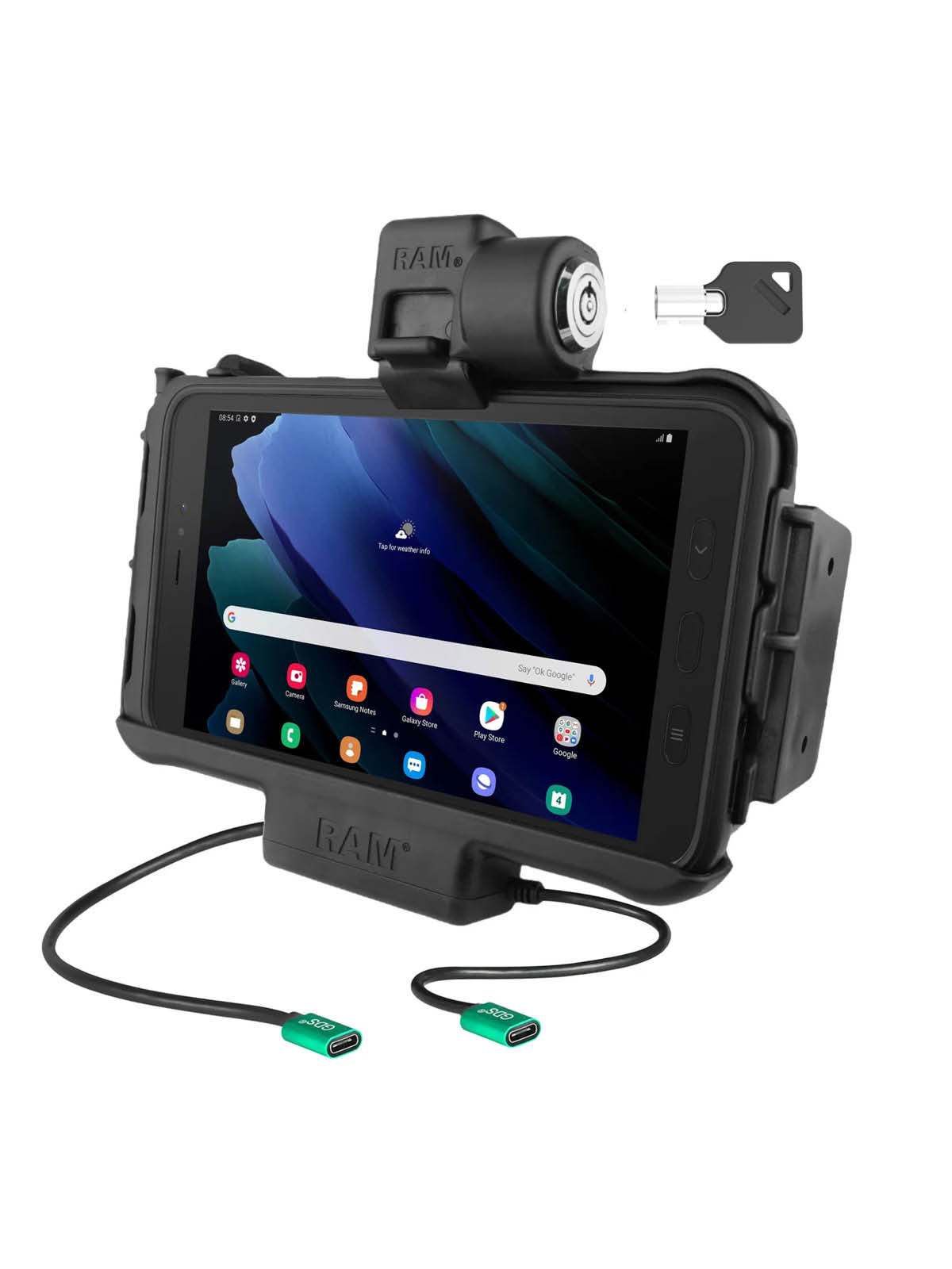 RAM Mounts Modular Form-Fit Halteschale (Schlüsselverriegelung) für Samsung Tab Active3 & Active5 - In OEM/RAM Schutzhülle - USB-C Strom & Daten Anschluss