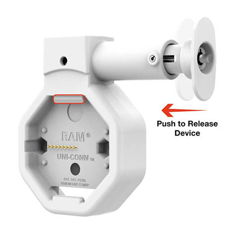 RAM Mounts GDS Uni-Conn Snap-In Wand-Ladestation mit PoE - Abschließbar - Rückseitige Pogo-Pads - JST-Stecker - hellgrau