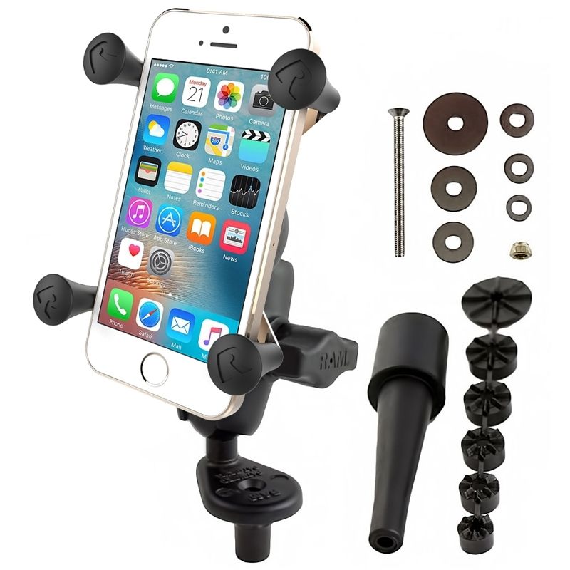 RAM Mounts X-Grip Motorrad-Halterung für Smartphones bis 82,6 mm Breite - B-Kugel (1 Zoll), Lenkerkopf-Adapter, kurzer Verbindungsarm