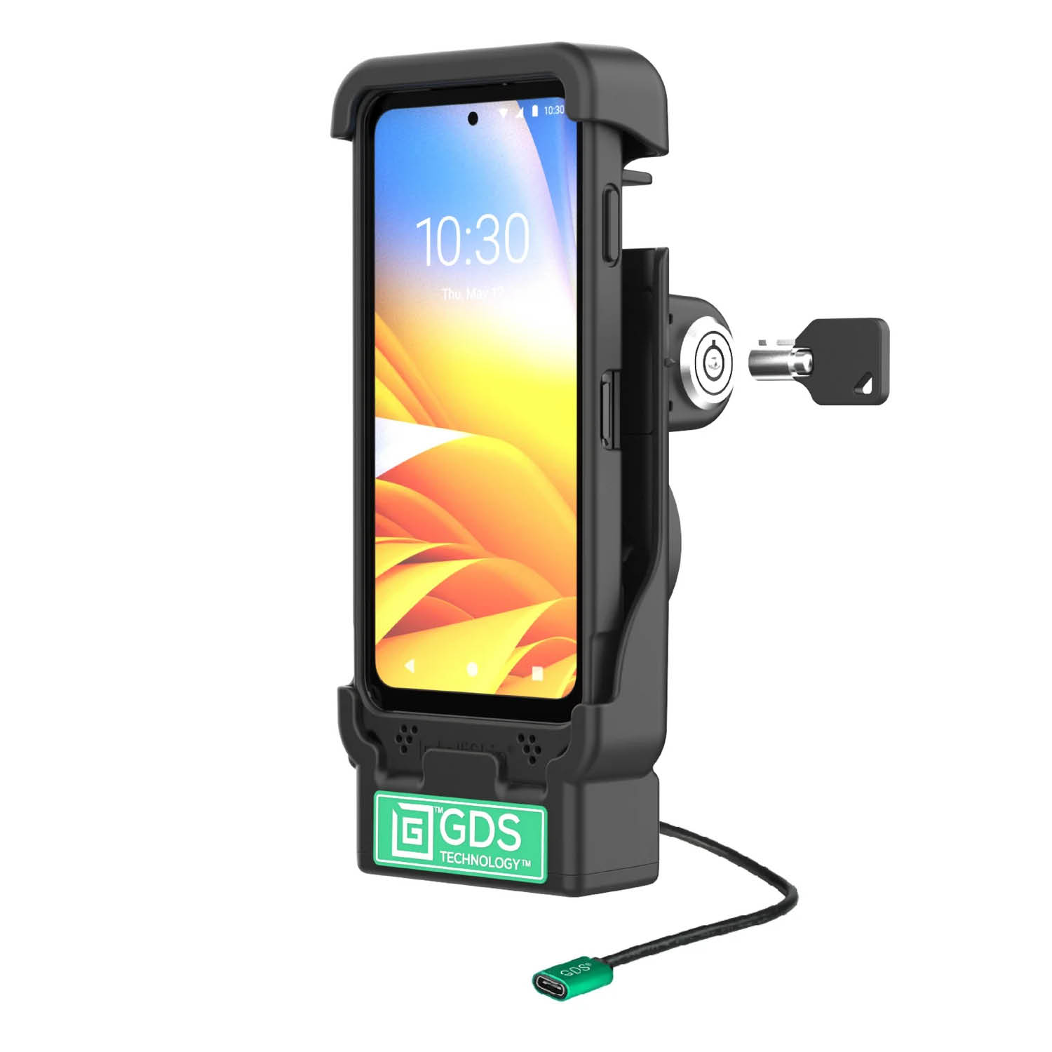 RAM Mounts GDS Fahrzeug-Ladehalteschale (Schlüsselverriegelung) für Zebra EM45 in IntelliSkin Schutzhülle - 2-Loch AMPS - USB-C Anschluss