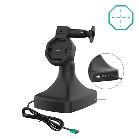 RAM Mounts GDS Uni-Conn Stand-Dockingstation - Dreh- & Schwenkbar - Dual USB-C & Daten - Rückseitige Pogo-Pads