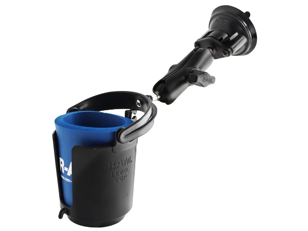 RAM Mounts Saugfusshalterung mit Getränkehalter - mit Saugfuss, B-Kugel (1 Zoll), im Polybeutel