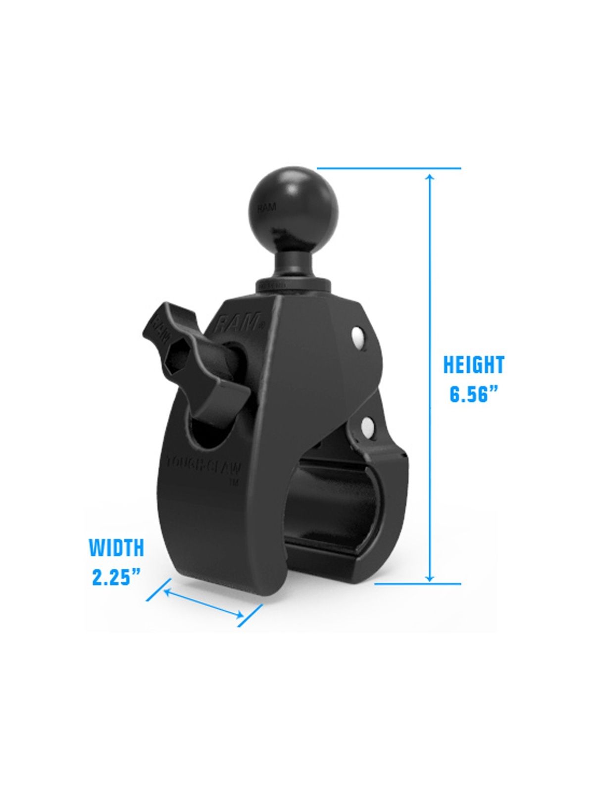 RAM Mounts Tough-Claw Halteklammer (groß) mit Feststellschraube - C-Kugel (1,5 Zoll), Durchmesser 25,4-55,9 mm