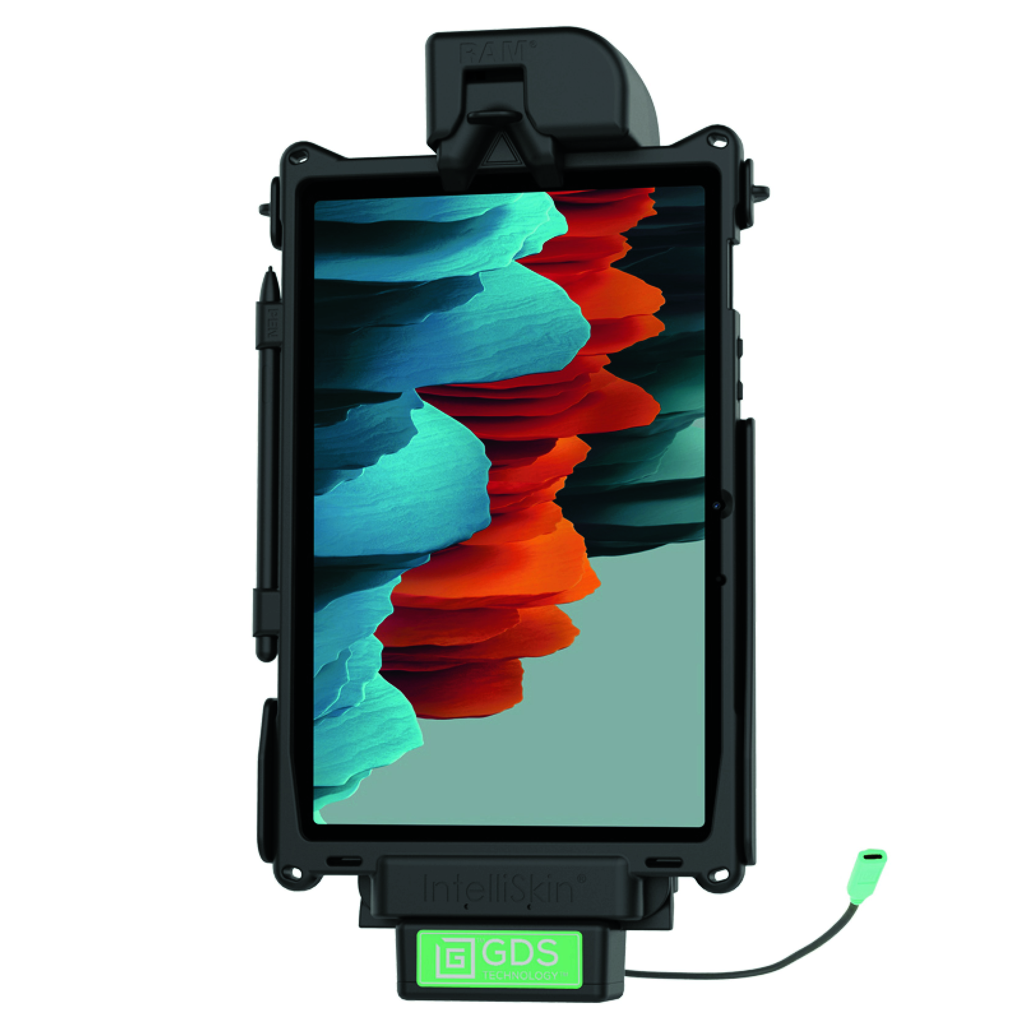 RAM Mounts GDS Tough-Dock Halteschale (Schnappverschluss) für Samsung Tab S7, S9 & S9 FE - in IntelliSkin Schutzhülle - USB-C (3.1) Anschluss