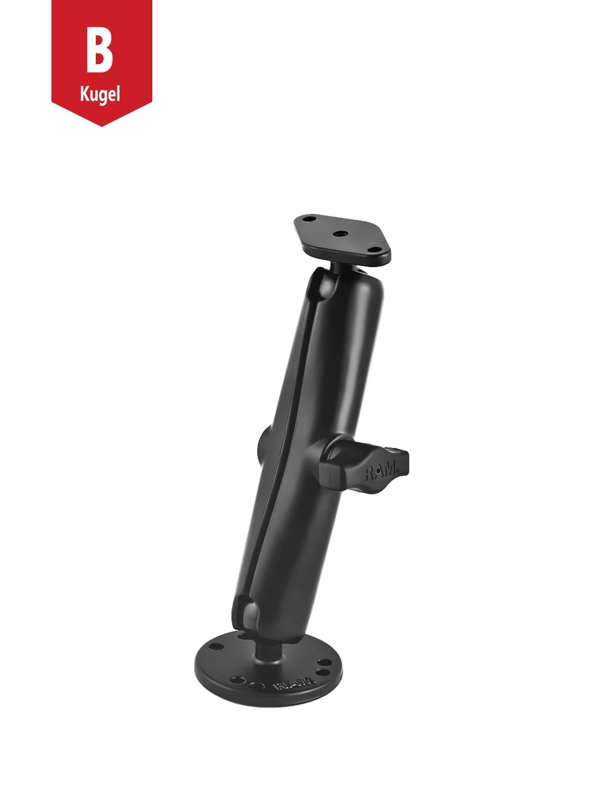 RAM Mounts Assembly Kit - B-Size (1") - Round Base Plate (AMPS) - Long Double Socket Arm (ca. 152.4 mm) - Diamond Base Plate (AMPS 2-Hole pattern)