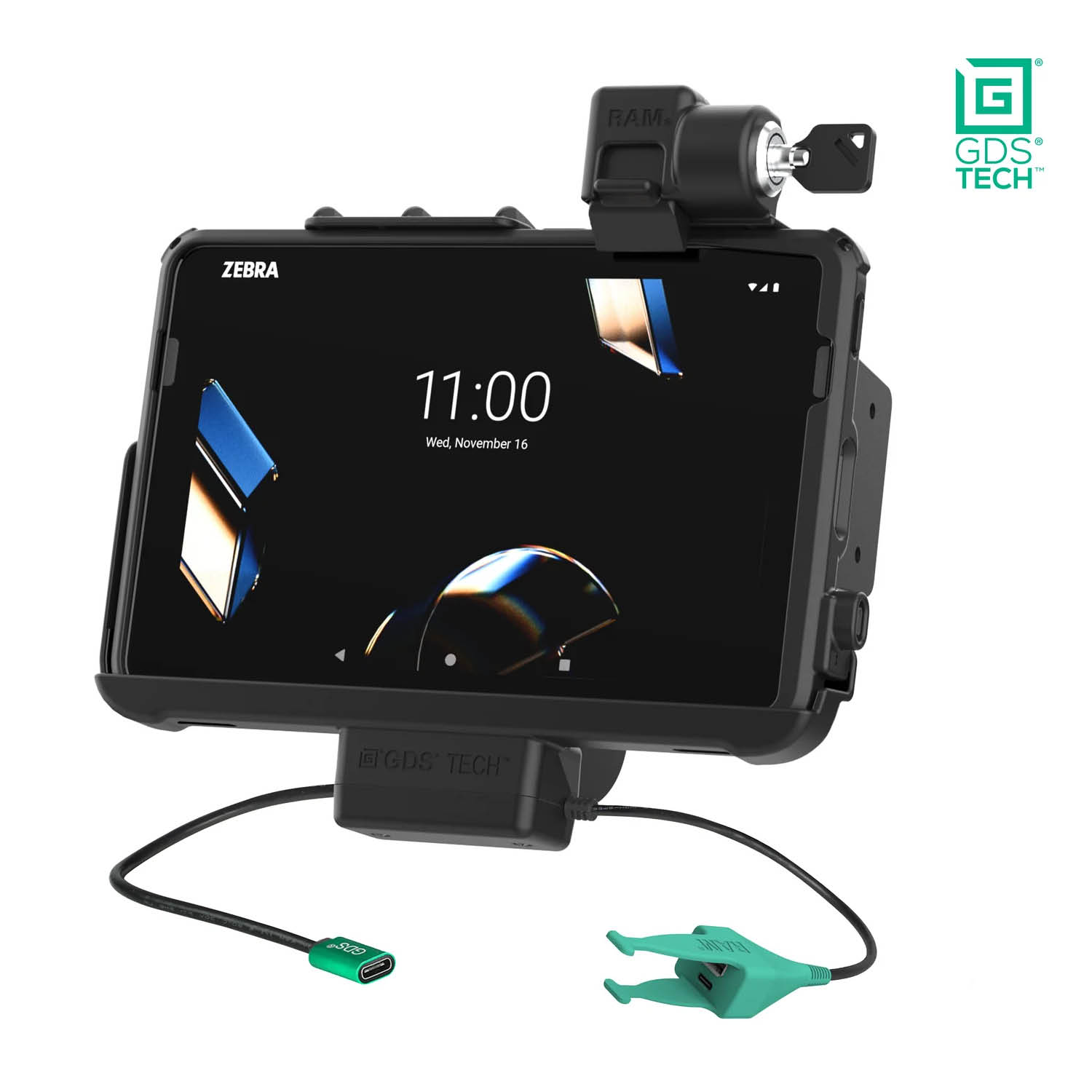 RAM Mounts GDS Holder (Key-Locking) for Zebra ET401, ET40 & ET45 (10") Tablets in IntelliSkin Protective Sleeve - USB-C & USB-A/RJ45 Connector