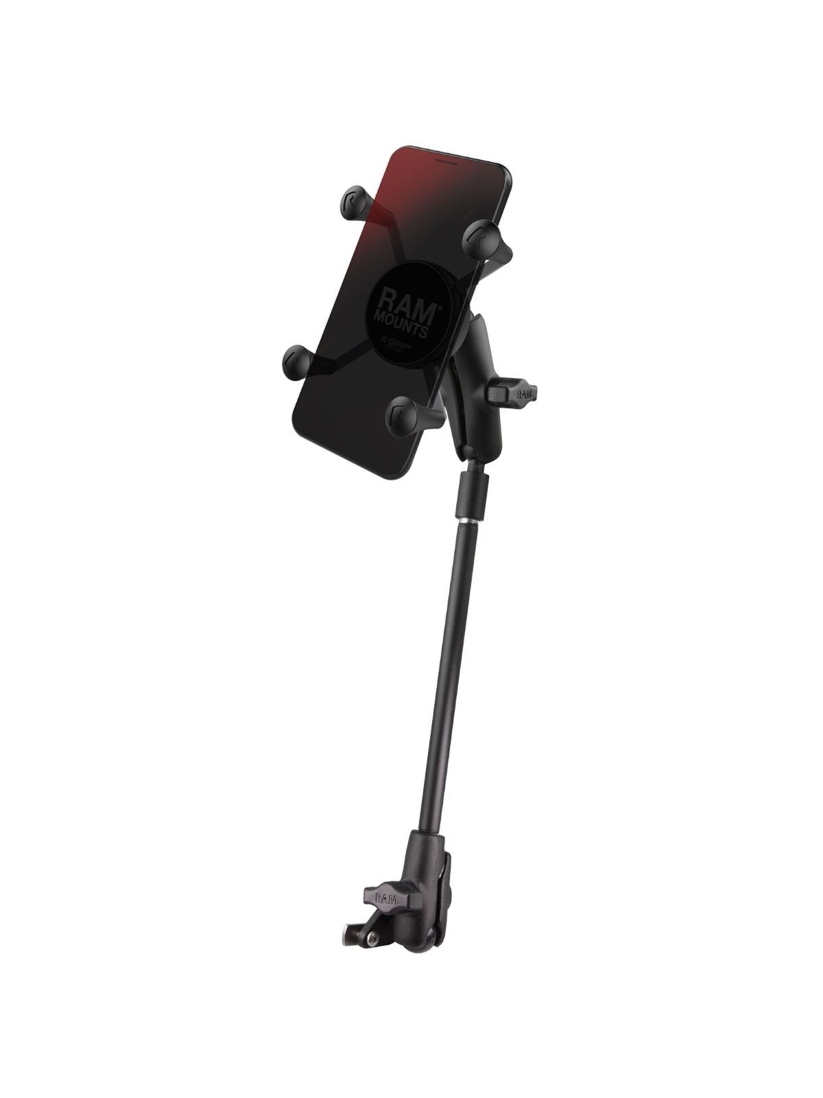 RAM Mounts X-Grip Smartphone-Halterung für Rollstühle (Sitzschienen) - Bis 82,55 mm Breite - Mittlerer Verbindungsarm - RAM Pipe Verlängerung (ca. 400 mm Länge) - Trapez-Adapter Basiskugel - B-Kugel (1 Zoll)