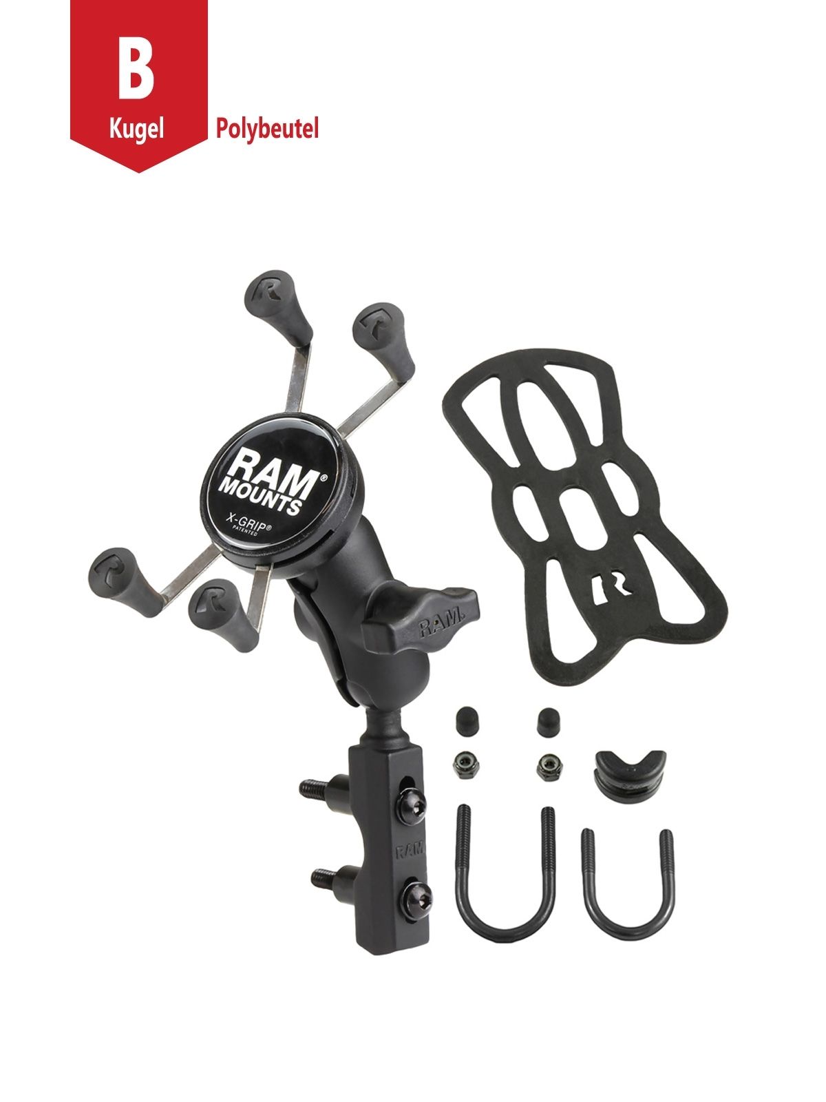 RAM Mounts X-Grip Motorrad-Halterung für Smartphones - Bis 82,55 mm Breite - Kurzer Verbindungsarm - Basisbefestigung (Lenker/Bremse/Kupplung/Rohre - 12,7 mm - 31,75 mm Durchmesser) - B-Kugel (1 Zoll) - Schrauben-Set