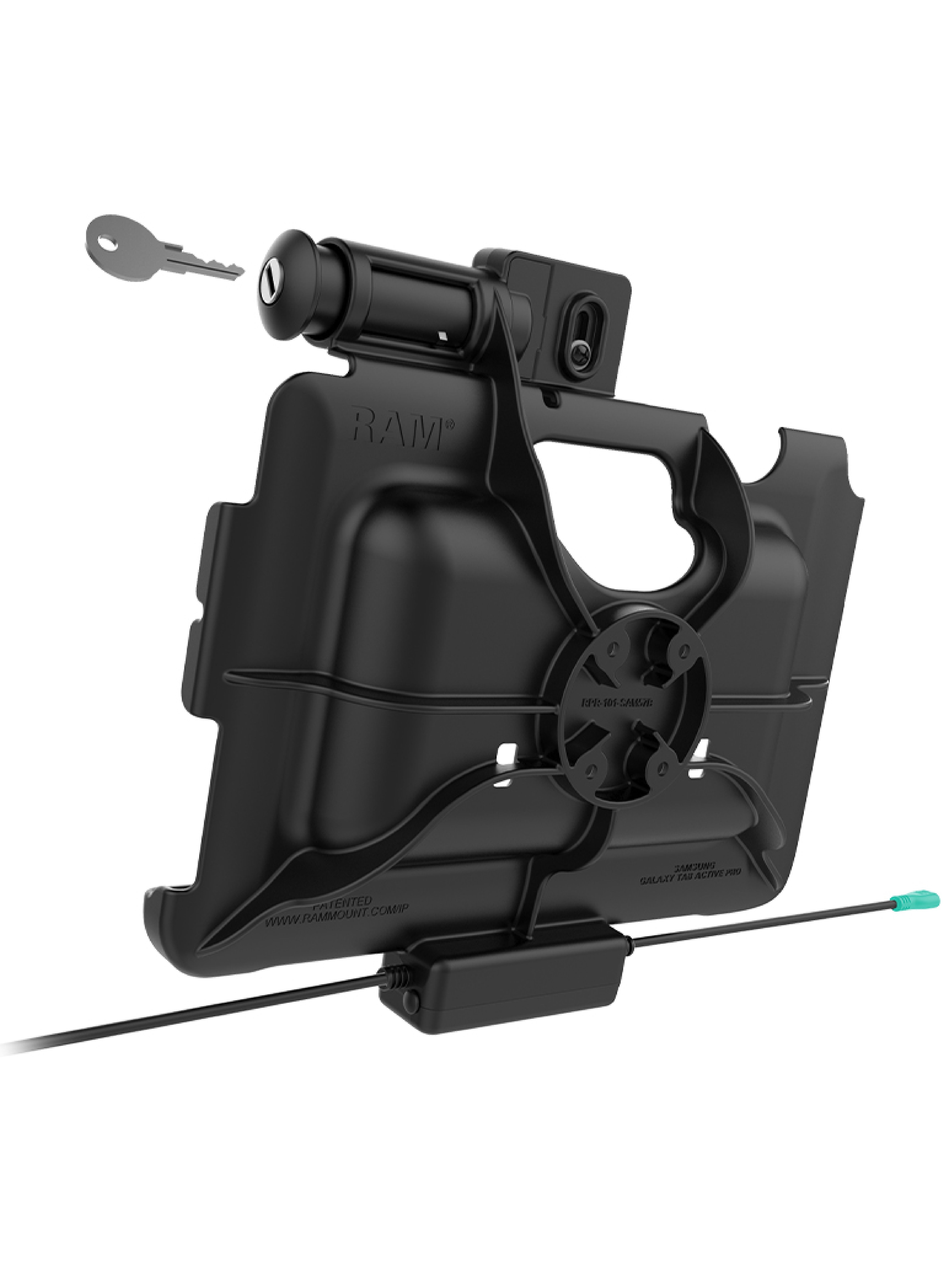 RAM Mounts Form-Fit Halteschale (Schlüsselverriegelung) für Samsung Tab Active4 Pro & Active5 Pro - in OEM/RAM Schutzhülle - MicroUSB & USB-A Dual Anschluss
