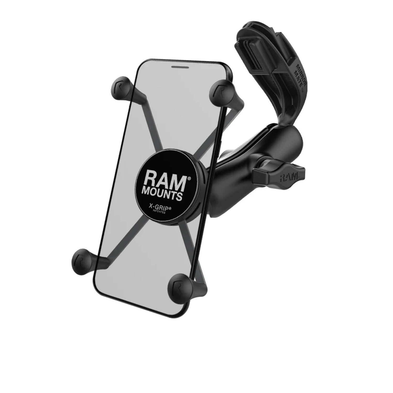 RAM Mounts Spiegel-Halterung Dodge Sprinter mit X-Grip Halteklammer für Smartphones bis 114,3 mm Breite - B-Kugel (1 Zoll), Spiegel-Adapter, mittlerer Verbindungsarm