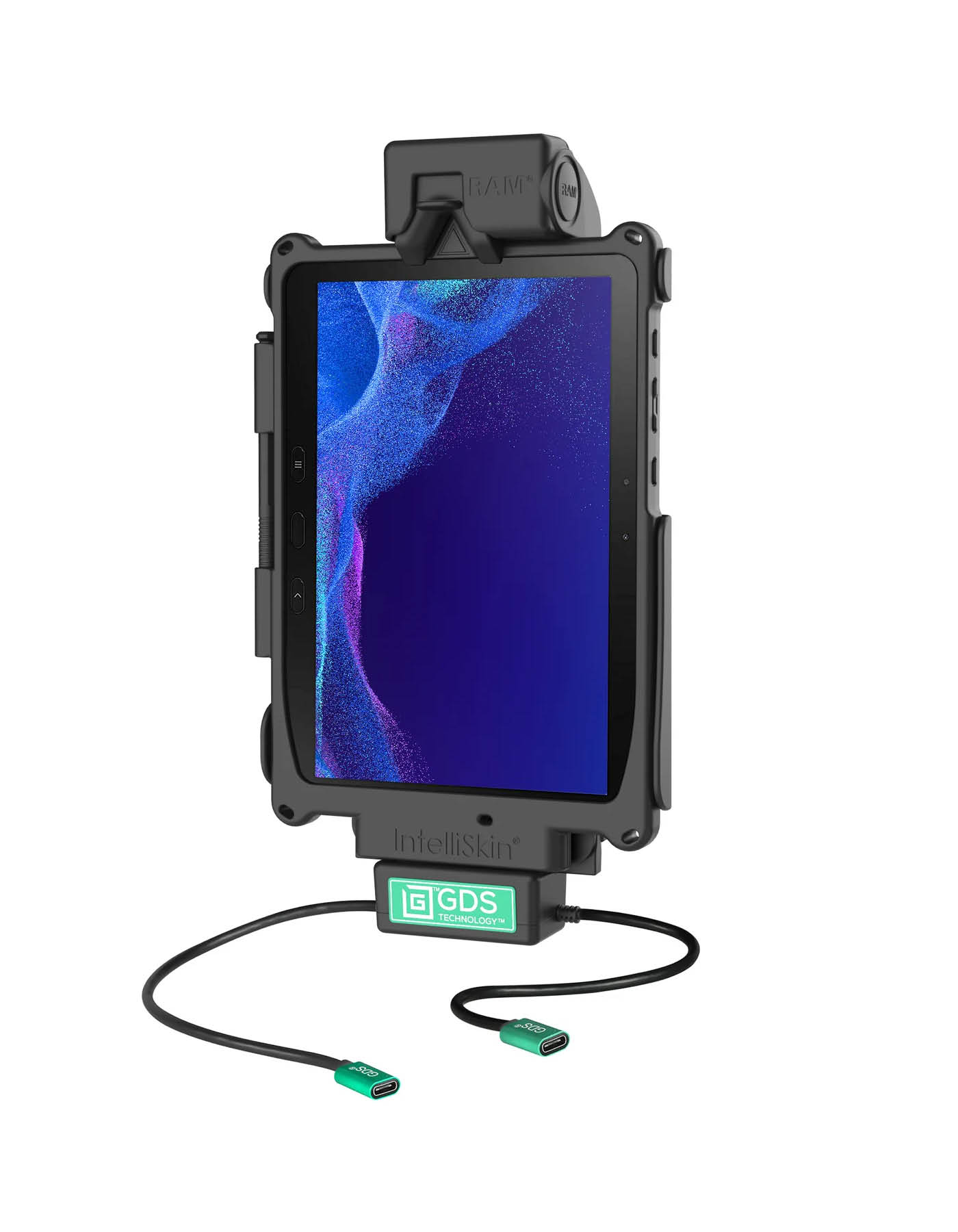 RAM Mounts GDS Tough-Dock Halteschale (Schnappverschluss) für Samsung Tab Active4 Pro & Active5 Pro - in IntelliSkin Schutzhülle - Dual USB-C-Anschluss