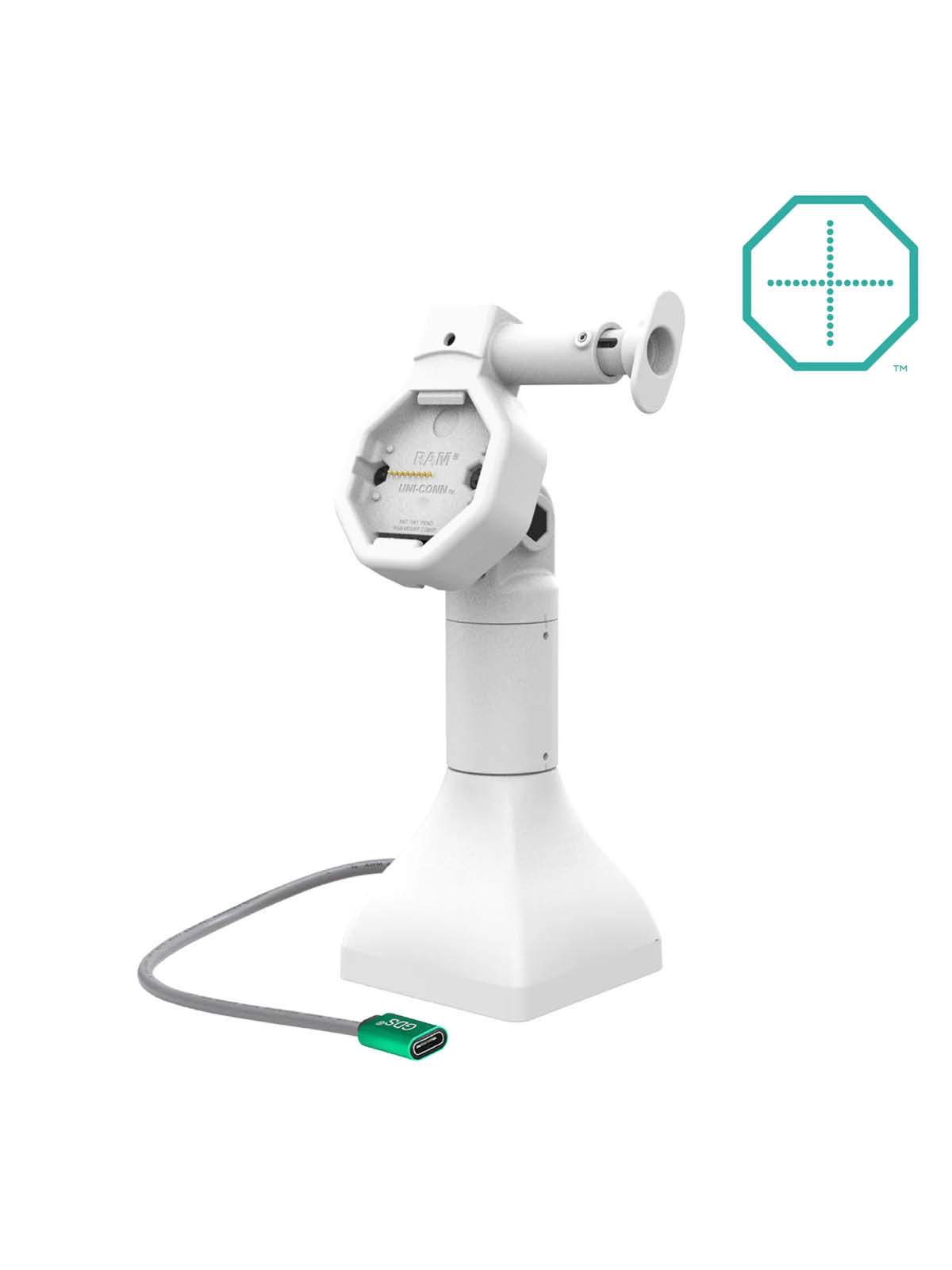 RAM Mounts GDS Uni-Conn Stand-Dockingstation (7 Zoll) mit Lösevorrichtung - Dreh-& Schwenkbar - USB-C-Anschluss - Rückseitige Pogo-Pads - hellgrau