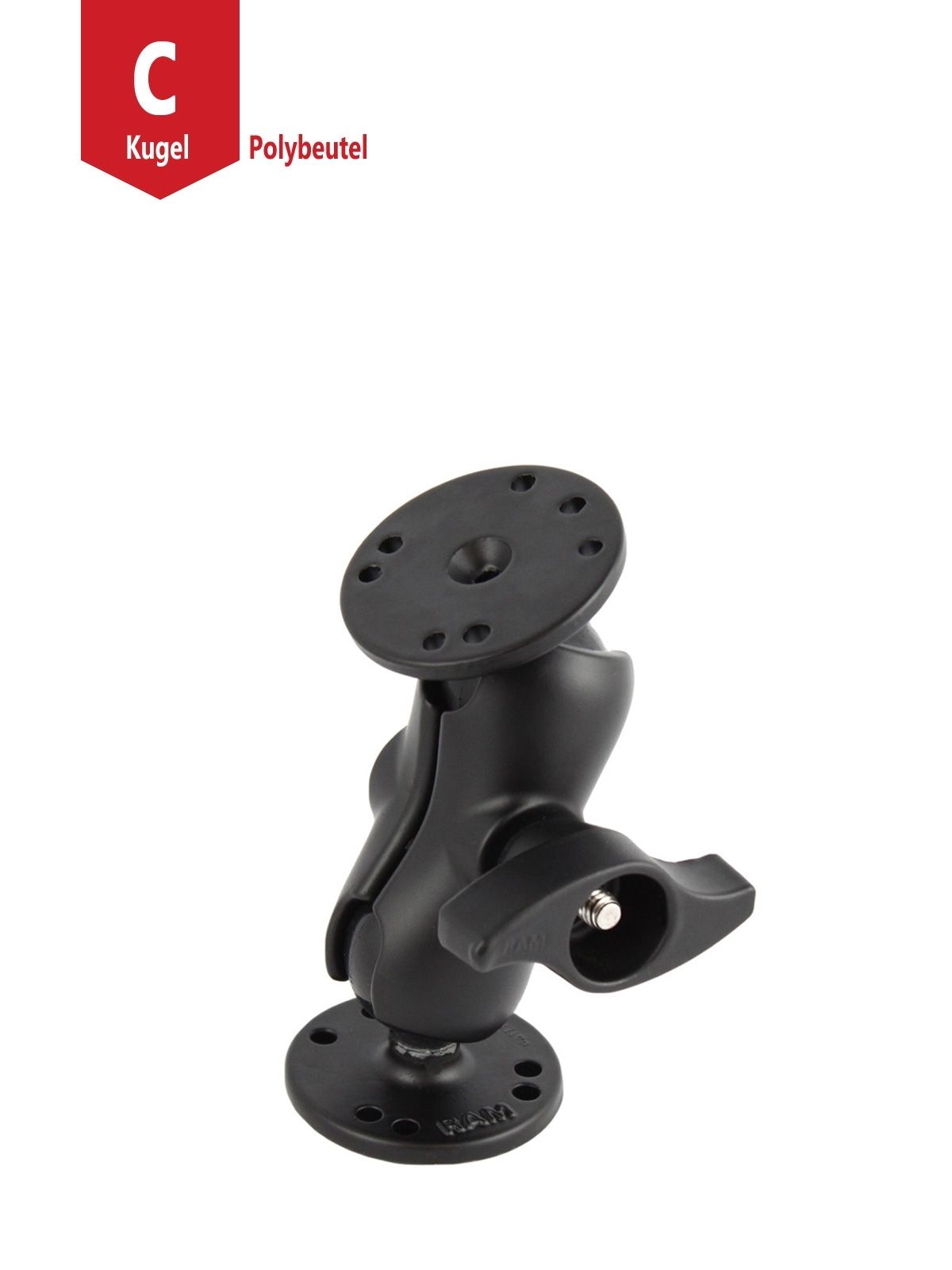 RAM Mounts Aufbau-Set (kurz) - 2x runde Basisplatte (AMPS), kurzer Verbindungsarm mit Metall-Drehverschluss, C-Kugel (1,5 Zoll), im Polybeutel