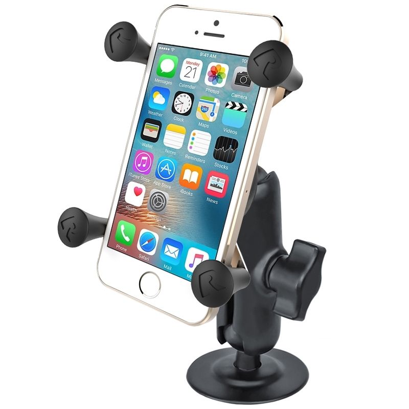 RAM Mounts X-Grip Aufbau-Klebehalterung für Smartphones (Verbundstoff) - Bis 82,55 mm Breite - Mittlerer Verbindungsarm - Runde Klebebasis - B-Kugel (1 Zoll)