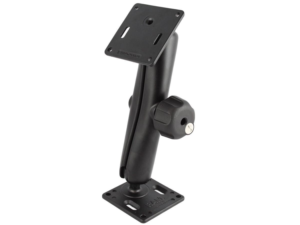 RAM Mounts Aufbau-Set - 2x VESA-Platte (75x75 mm Lochraster), langer Verbindungsarm mit Sicherungsschloss, C-Kugel (1,5 Zoll), im Polybeutel