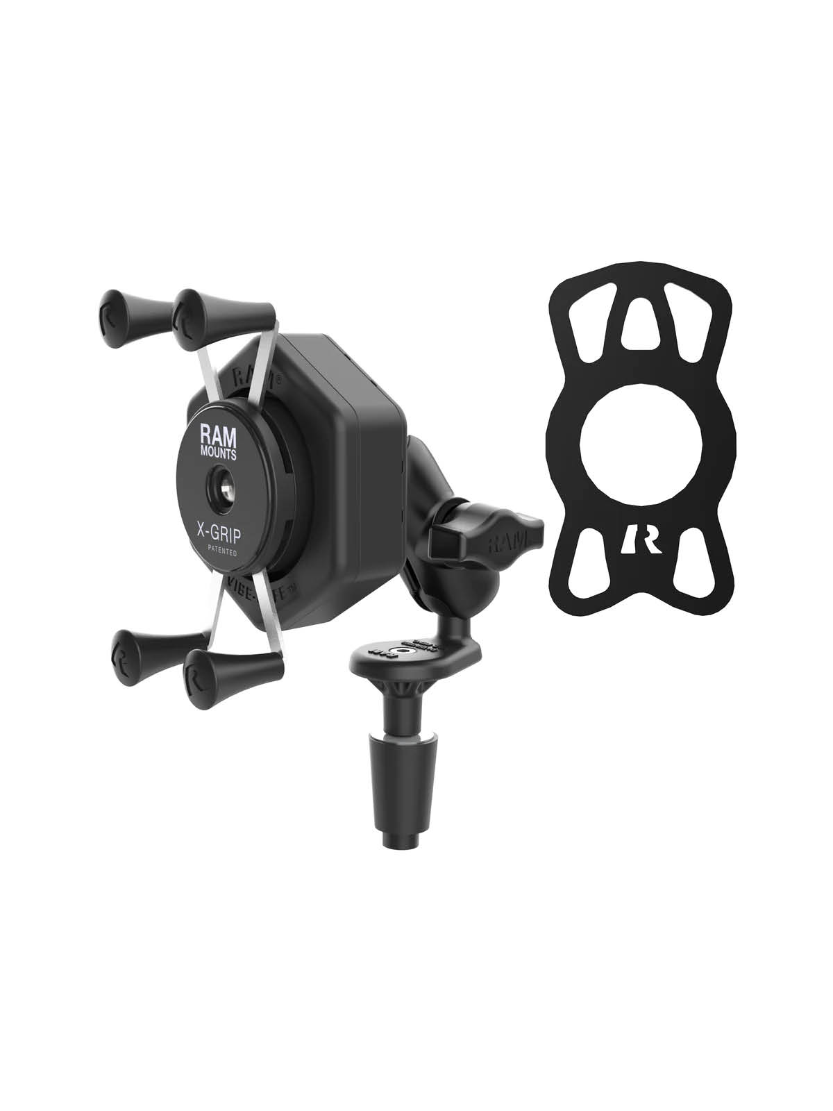 RAM Mounts X-Grip Motorrad-Halterung für Smartphones bis 82,6 mm Breite mit Vibe-Safe Adapter - B-Kugel (1 Zoll), Lenkerkopf-Basis, kurzer Verbindungsarm