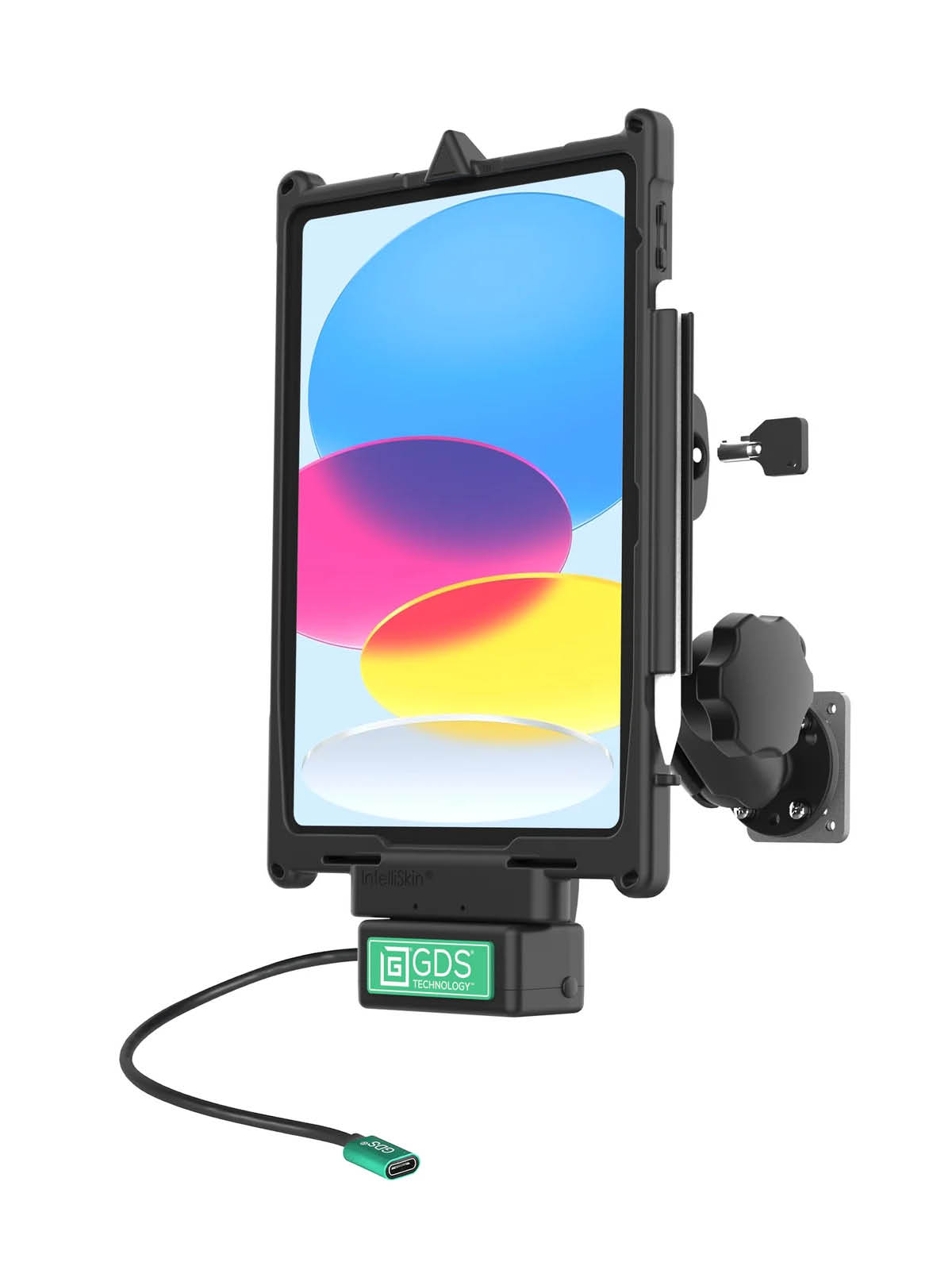 RAM Mounts GDS Uni-Conn Fahrzeug-Ladestation (abschließbar) für Apple iPad 10./11. Gen. - C-Kugel (1,5 Zoll), Stahl-Verstärkungsplatte (53,34 x 66,04 mm), USB-C-Anschluss, 4-Loch AMPS