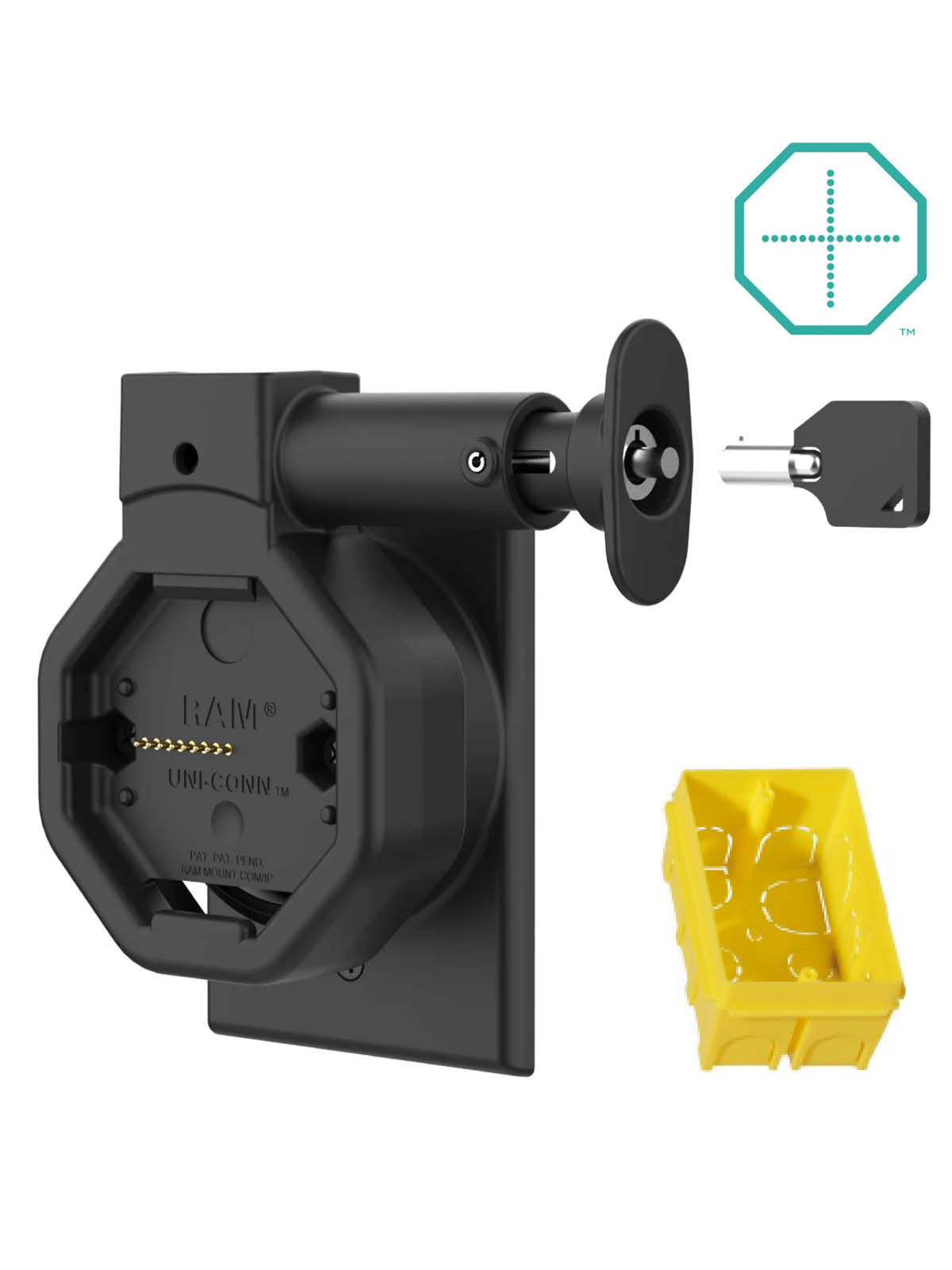 RAM Mounts GDS Uni-Conn Snap-In Wand-Ladestation mit PoE - Abschließbar - Rückseitige Pogo-Pads - JST-Stecker