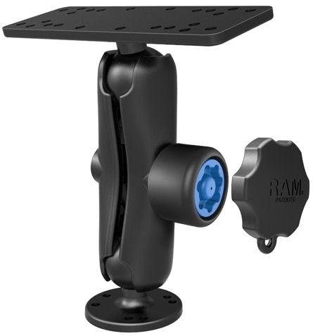 RAM Mounts Aufbau-Set mit Pin-Lock Sicherung - runde Basisplatte (AMPS), mittlerer Verbindungsarm mit Pin-Lock Sicherung (7-Pin), Adapterplatte (mit Universal-Lochraster), C-Kugel (1,5 Zoll)