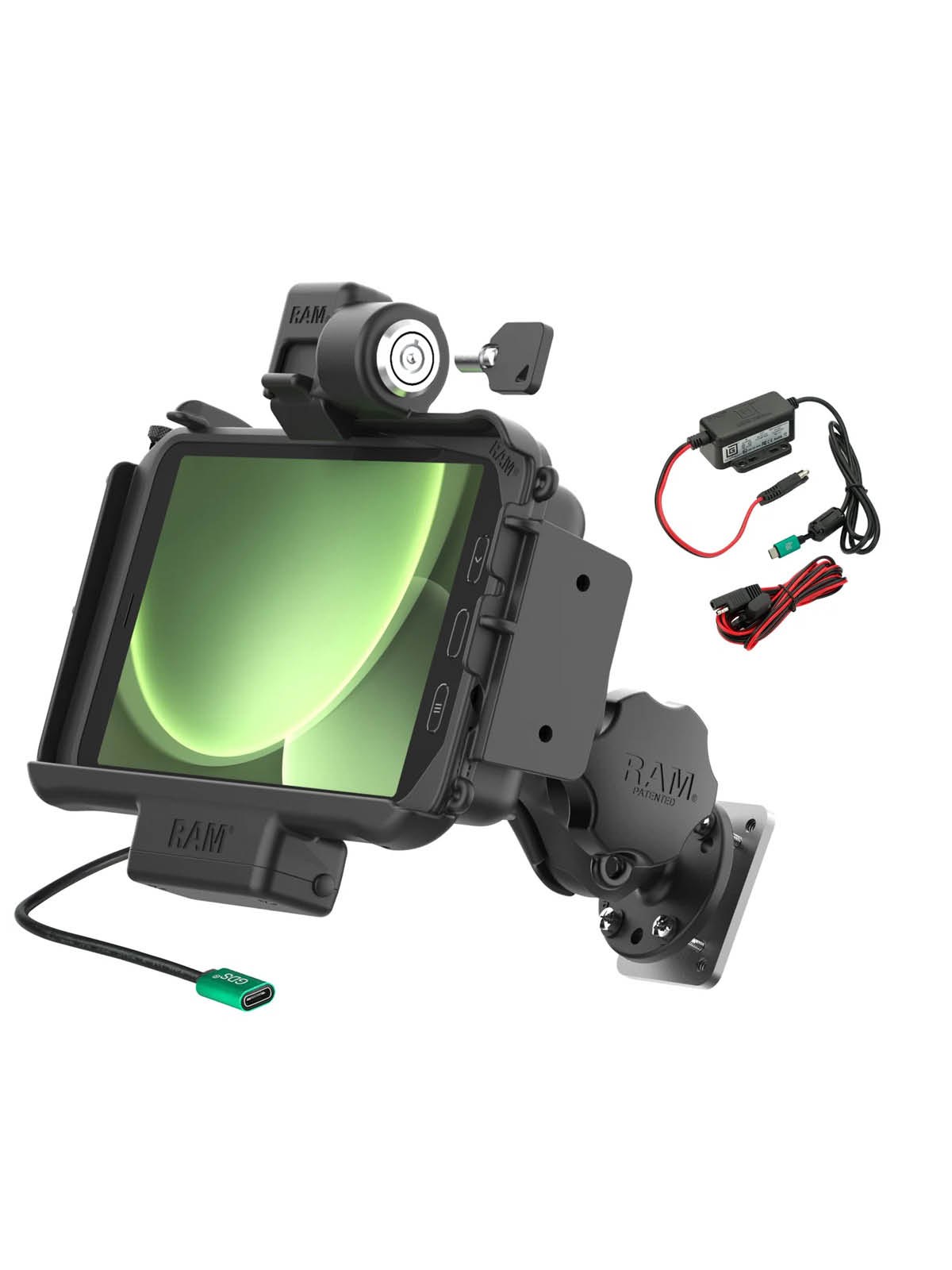 RAM Mounts Fahrzeug Modular Ladestation (Schlüsselverriegelung) für Samsung Tab Active3 & Active5 - In OEM/RAM Schutzhülle - USB-C Ausgang