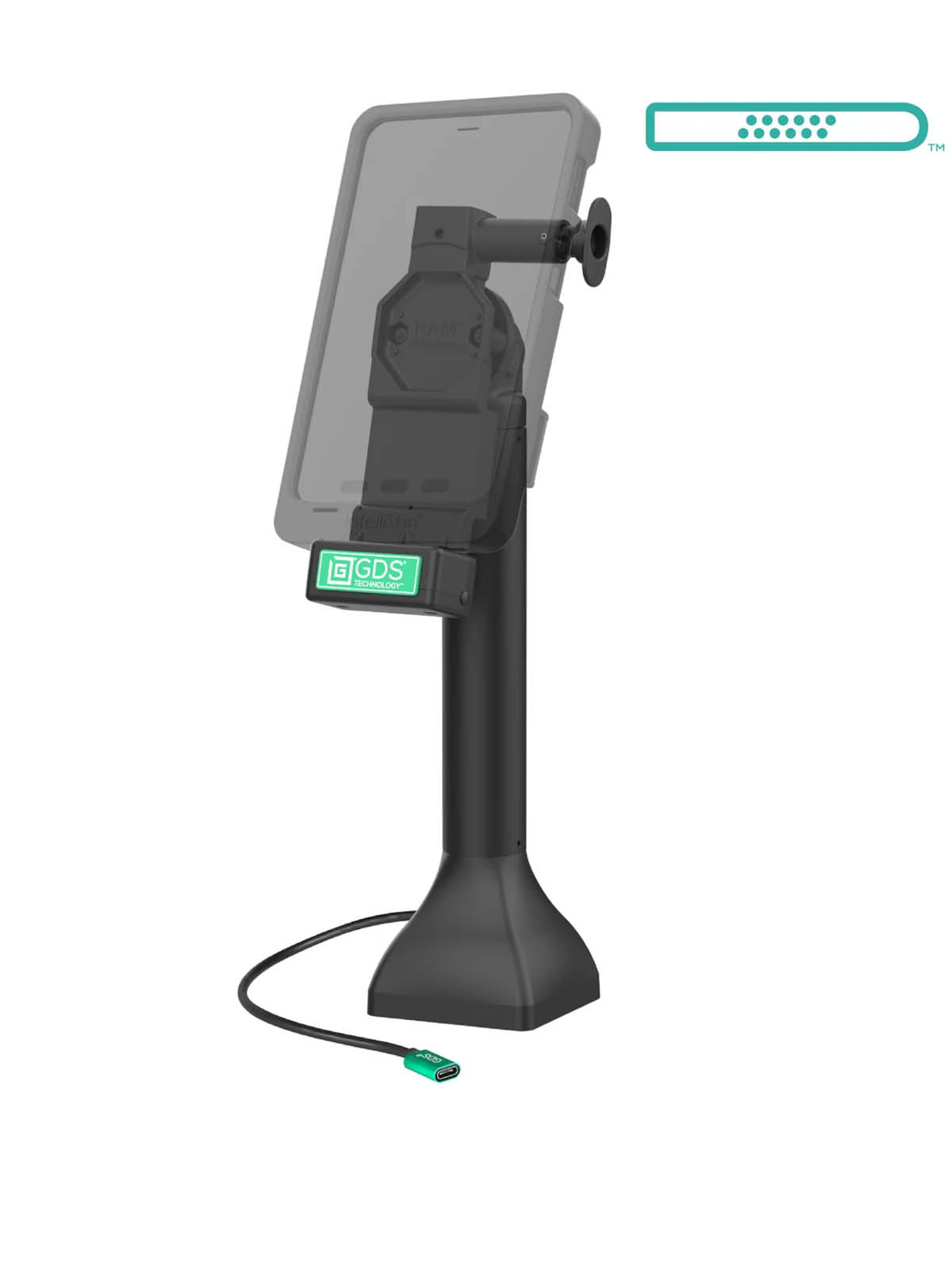 RAM Mounts GDS Uni-Conn Stand-Dockingstation (14 Zoll) mit Lösevorrichtung - Dreh-& Schwenkbar - USB-C-Anschluss - Pogo-Pads unten