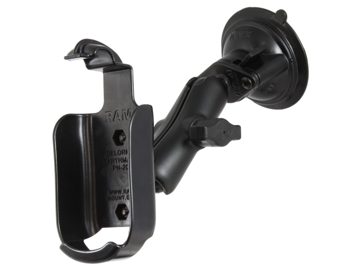 RAM Mounts Saugfuss-Halterung Delorme PN20 - mittlerer Verbindungsarm, 2x Diamond-Basisplatte (Trapez), Halteschale, B-Kugel (1 Zoll), im Polybeutel