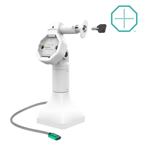 RAM Mounts GDS Uni-Conn Stand-Ladestation (7 Zoll) - Dreh- & Schwenkbar - abschliebar (Schlüssel) - USB-C-Anschluss - Rückseitige Pogo-Pads - hellgrau