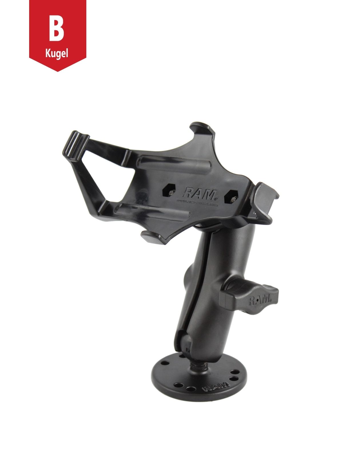 RAM Mounts Aufbau-Halterung Garmin GPSMAP 176/196/296/395/495/496 - B-Kugel (1 Zoll), mittlerer Verbindungsarm, runde Basisplatte (AMPS)