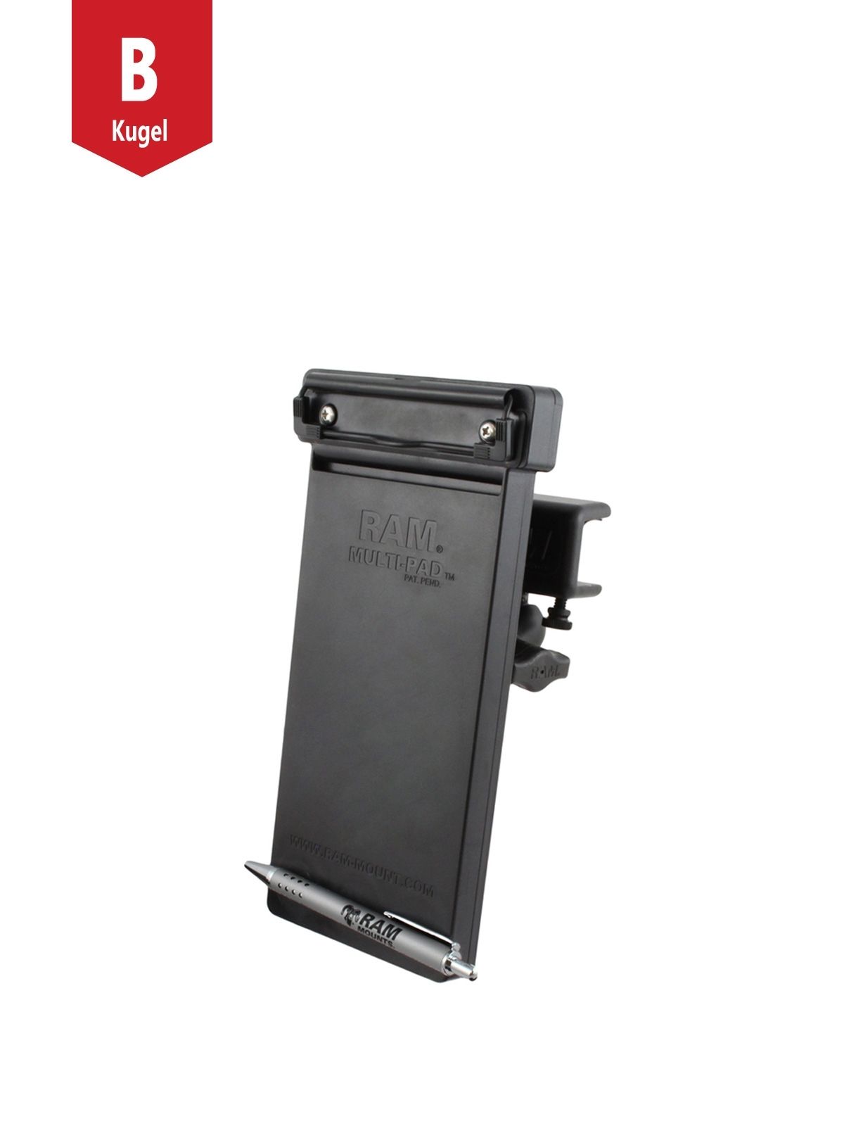 RAM Mounts Luftfahrt-Halterung mit Notizblock-Tray - B-Kugel (1 Zoll), Panel-Klammer, mittlerer Verbindungsarm