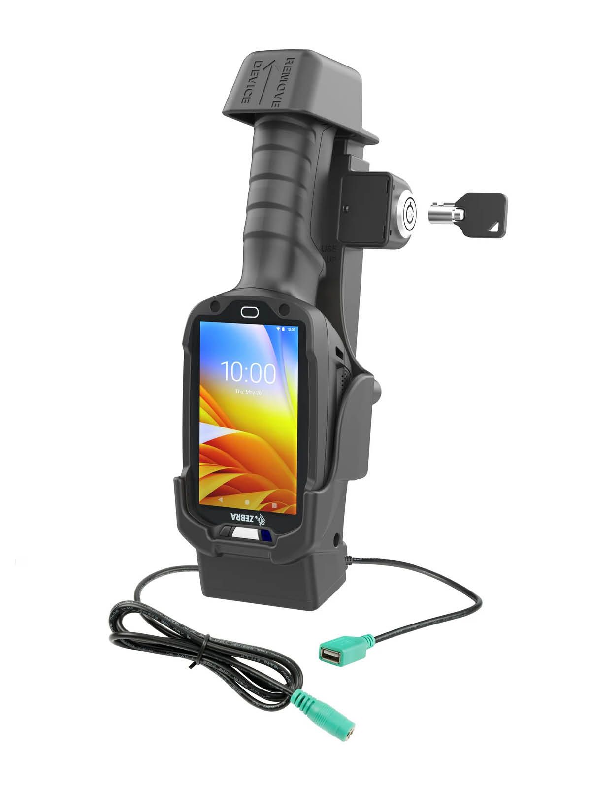 RAM Mounts Form-Fit Halteschale (Schlüsselverriegelung) für Zebra TC8300 - 5.5mm DC & USB-A-Anschluss