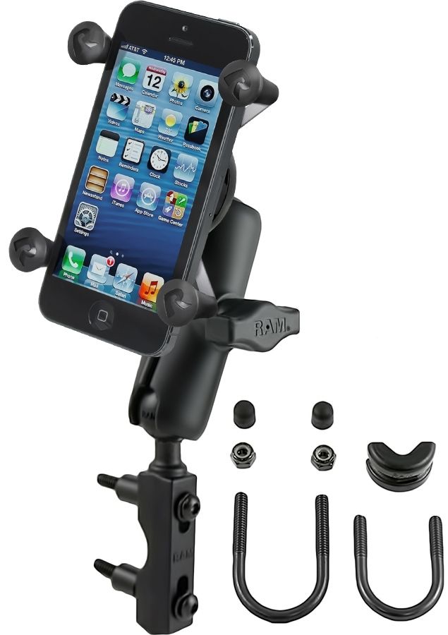 RAM Mounts X-Grip Motorrad-Halterung für Smartphones - Bis 82,55 mm Breite - Mittlerer Verbindungsarm - Basisbefestigung (Lenker/Bremse/Kupplung/Rohre - 12,7 mm - 31,75 mm Durchmesser) - B-Kugel (1 Zoll) - Schrauben-Set