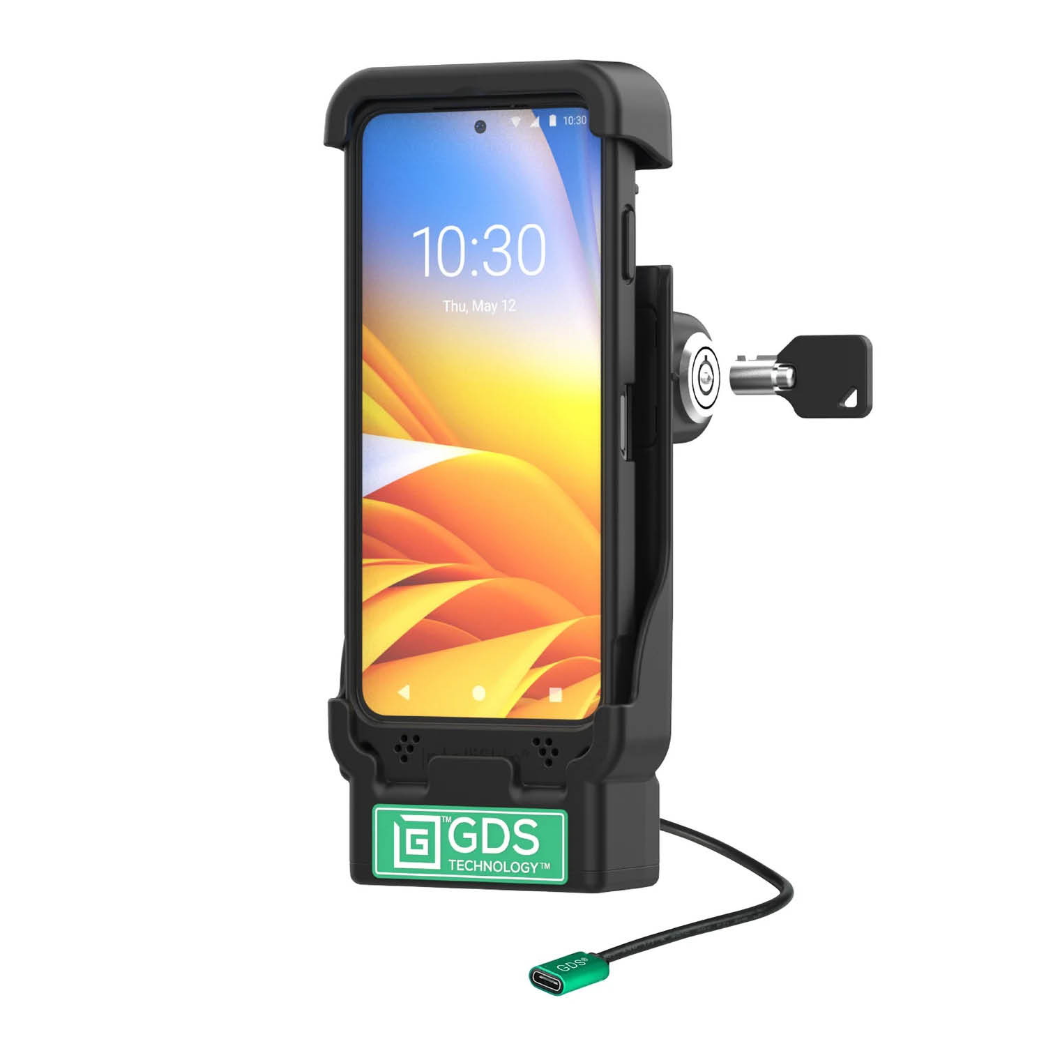 RAM Mounts GDS Fahrzeug-Ladehalteschale (Schlüsselverriegelung) für Zebra EM45 in IntelliSkin USB-C Schutzhülle - 2-Loch AMPS - USB-C Anschluss