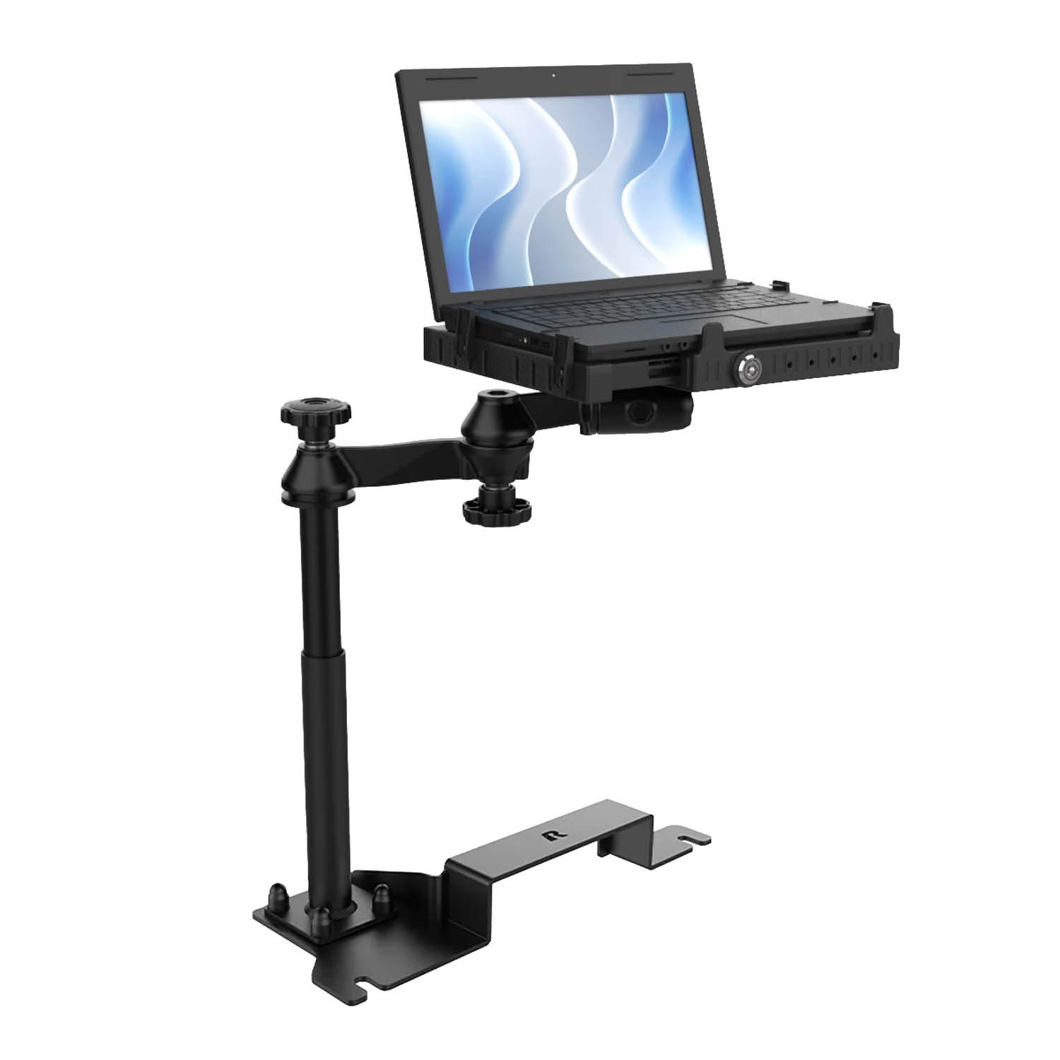 RAM Mounts Laptop-Halterung für Ford Edge (2014-2024) und mehr - Fahrzeug-Basis, Doppel-Schwenkarm, Tough-Tray III Halteschale