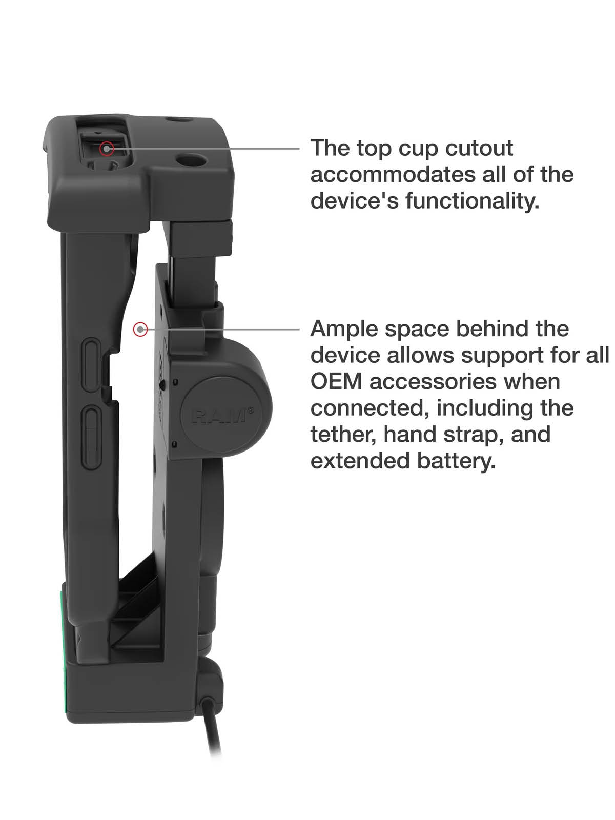 RAM Mounts GDS Holder for Zebra TC2x & TC5x Series in IntelliSkin Protective Sleeve - Top Scanner Cutout - USB-C & USB-A Connector