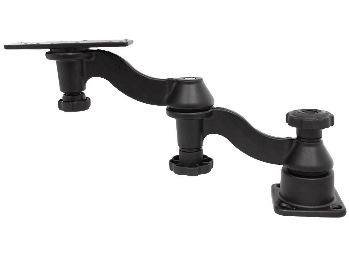 RAM Mounts Doppel-Schwenkarm für Marine-GPS - Horizontal-Basis, rechteckige Universal-Platte (ca. 158 x 50 mm, diverse Lochraster)