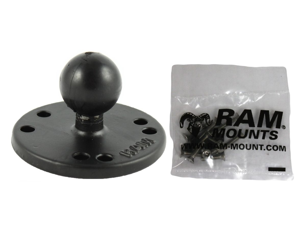 RAM Mounts Basisplatte rund - B-Kugel (1 Zoll), Platten-Durchmesser 63,5 mm, AMPS-Lochraster, Schrauben-Set (Garmin)