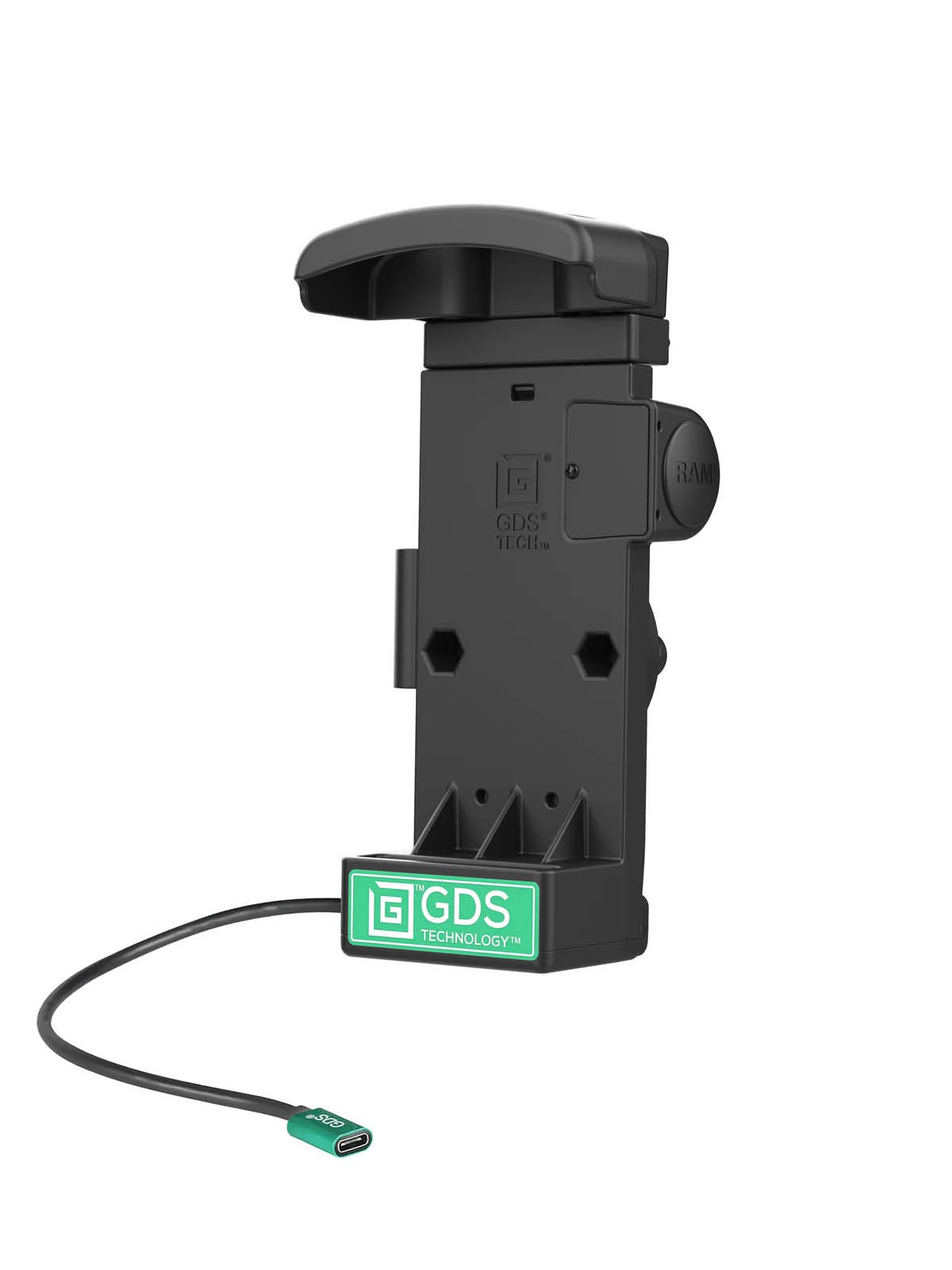 RAM Mounts GDS Holder for Zebra TC2x & TC5x Series in IntelliSkin Protective Sleeve - Top Scanner Cutout - USB-C Power Supply