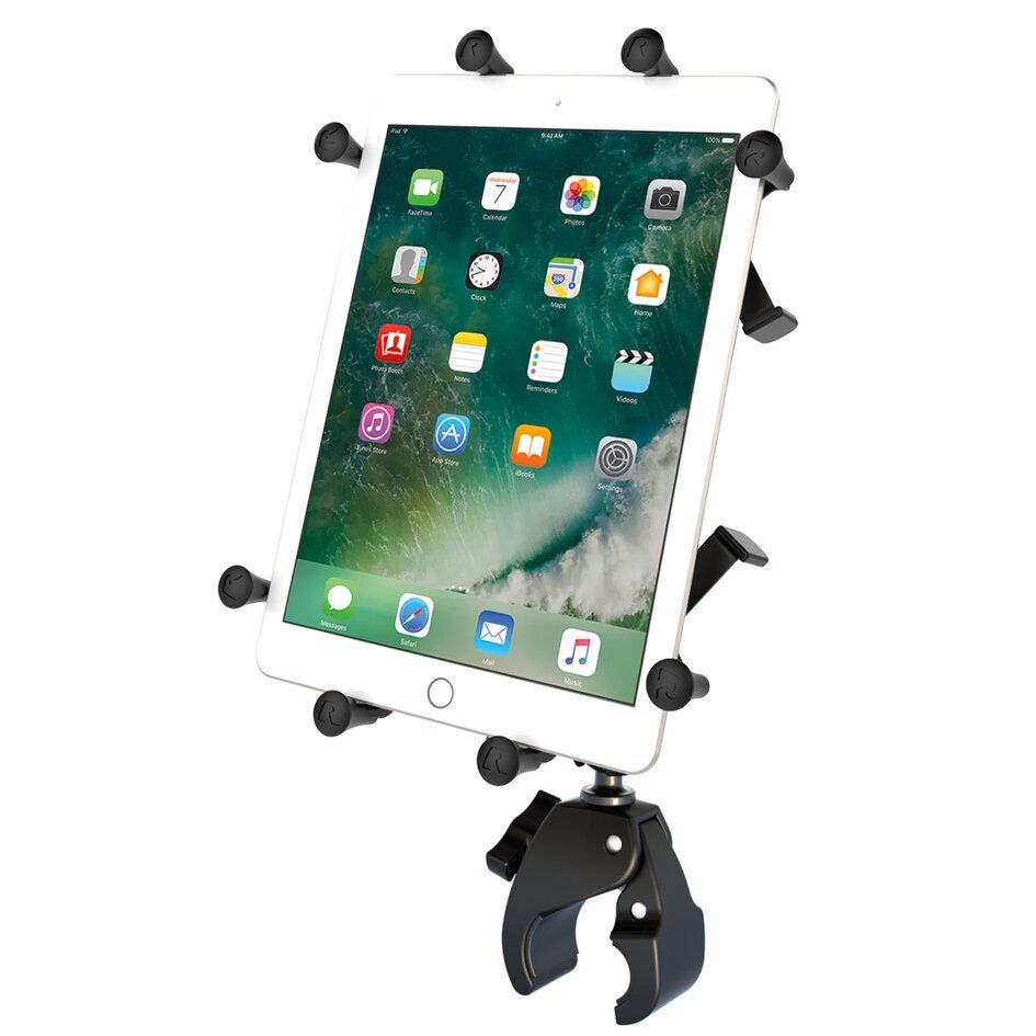 RAM Mounts X-Grip Klemm-Halterung für 9-11 Zoll Tablets - Roto-View Adapter (Drehbar) - Langer Verbindungsarm - Tough-Claw Klein (Durchmesser 15,87 mm bis 28,95 mm) - B-Kugel (1 Zoll)