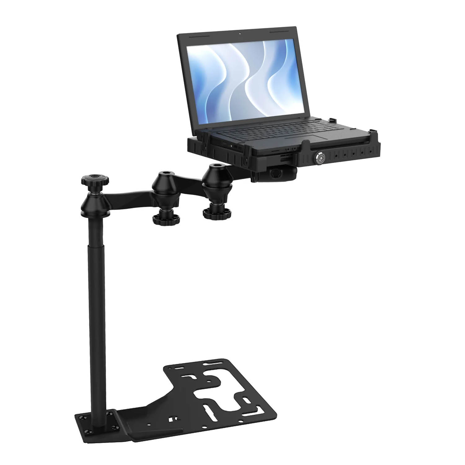 RAM Mounts Laptop-Halterung für Nutzfahrzeuge / Schwerlast-LKW - Fahrzeug-Basis, Doppel-Schwenkarm, Tough-Tray III Halteschale