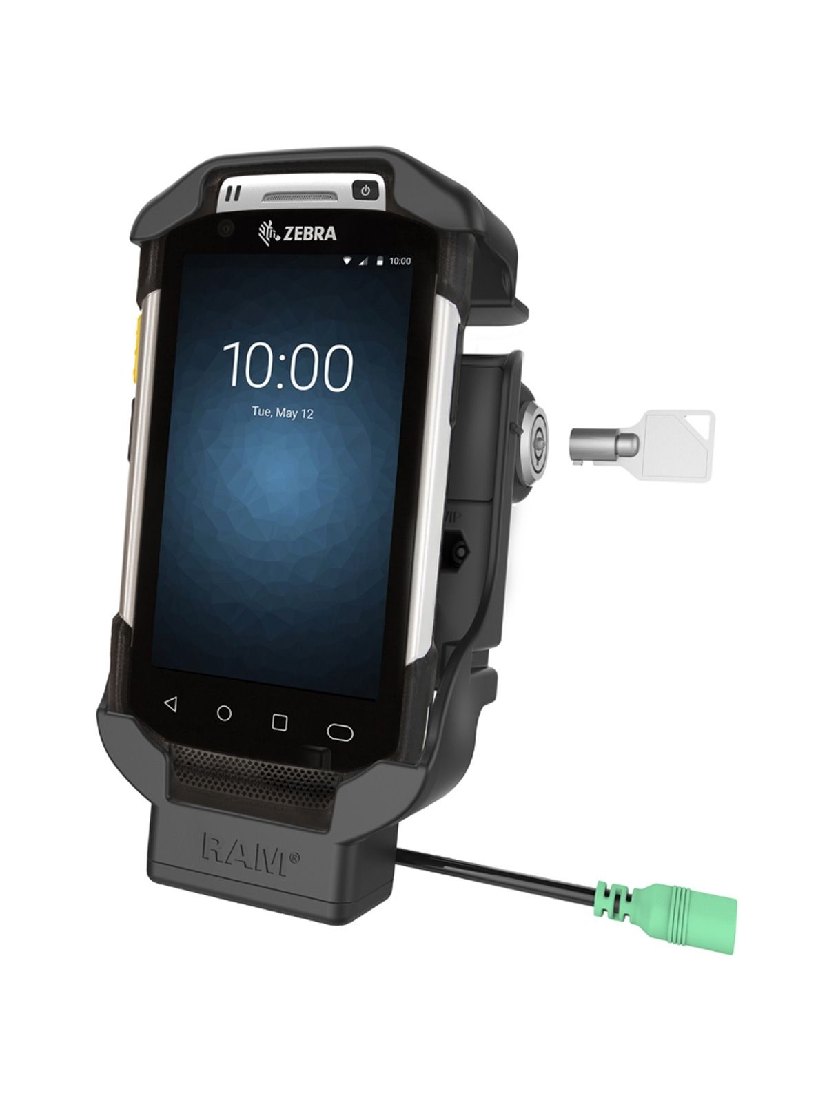 RAM Mounts Form-Fit Halteschale (Schlüsselverriegelung) für Zebra TC70, TC72, TC75 & TC77 - 5.5mm DC-Anschluss - 2-Loch AMPS