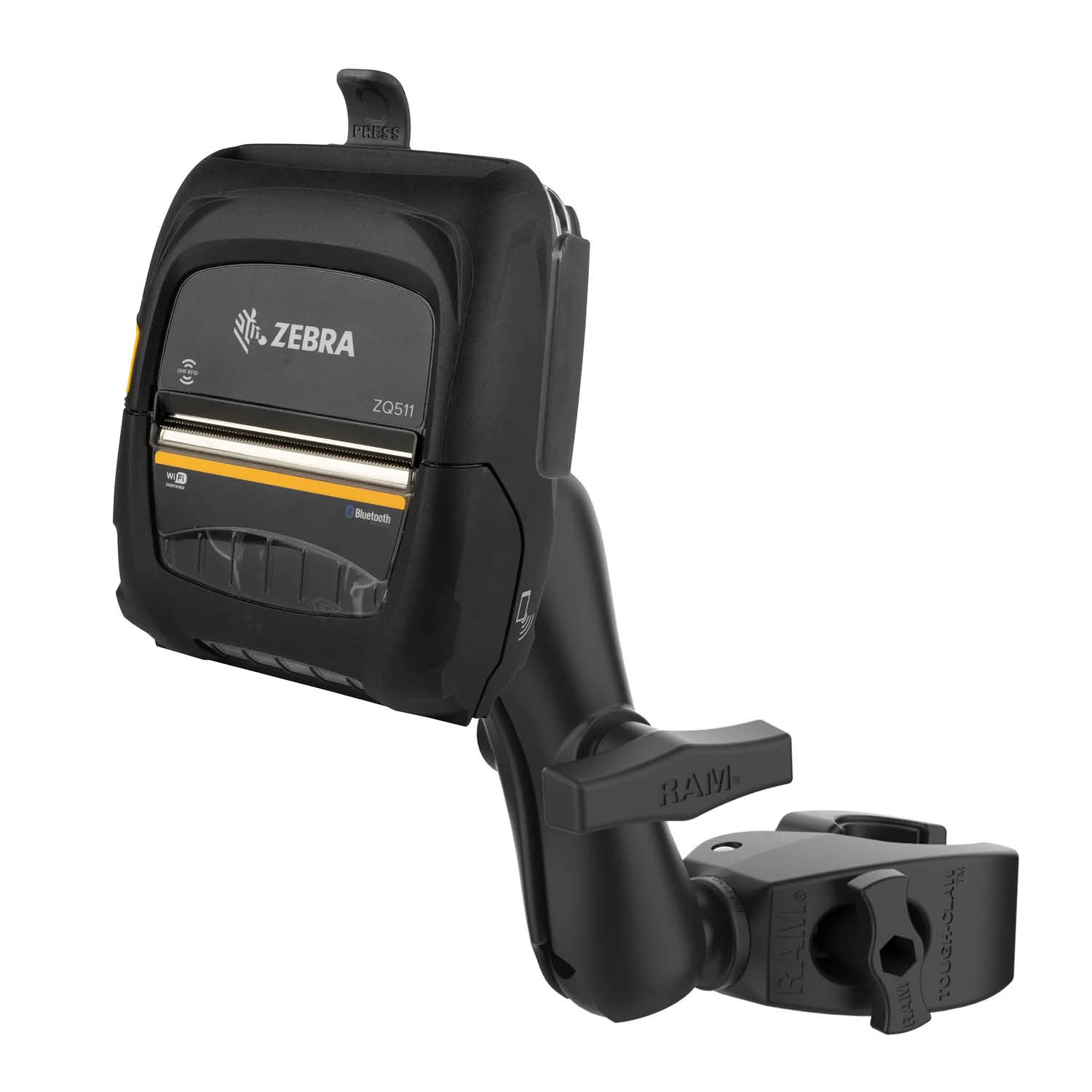 RAM Mounts Klemmhalterung für Zebra ZQ511 Drucker - C-Kugel (1,5 Zoll), Medium Tough-Claw™ (25,4-40,6 mm Durchmesser)