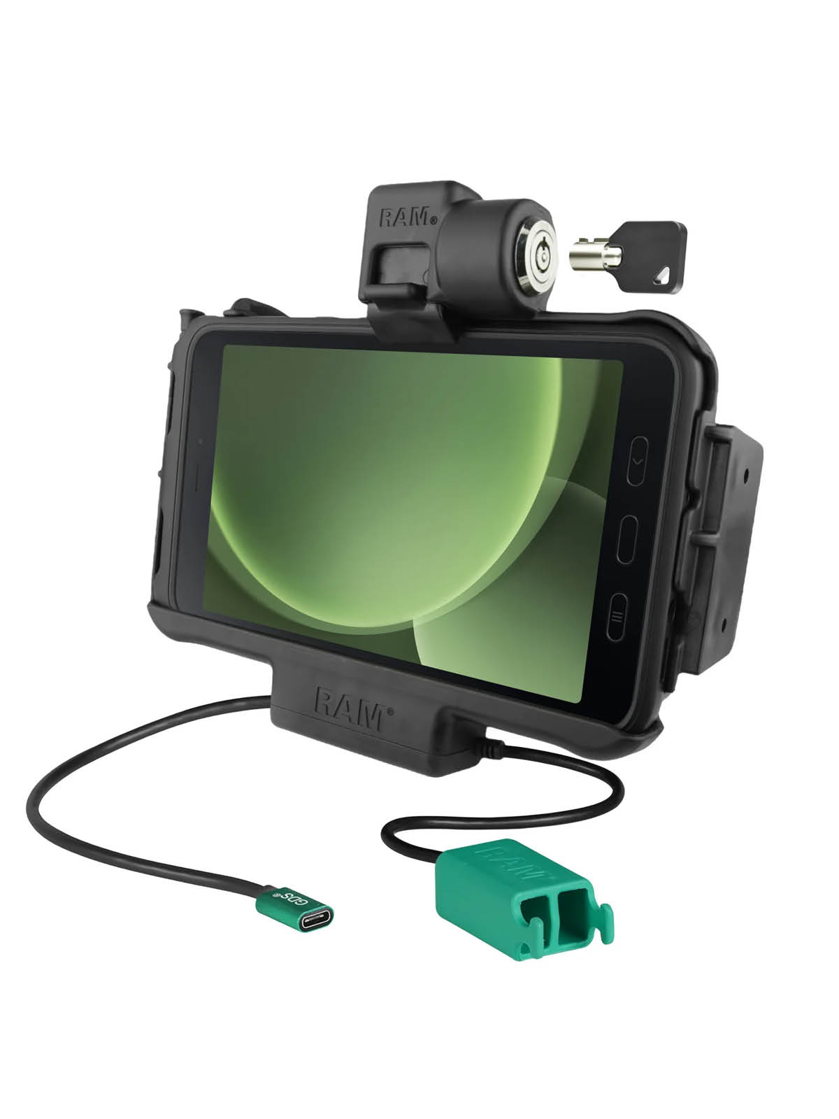 RAM Mounts Modular Form-Fit Halteschale (Schlüsselverriegelung) für Samsung Tab Active3 & Active5 - In OEM/RAM Schutzhülle - USB-C & Dual USB-A Anschluss