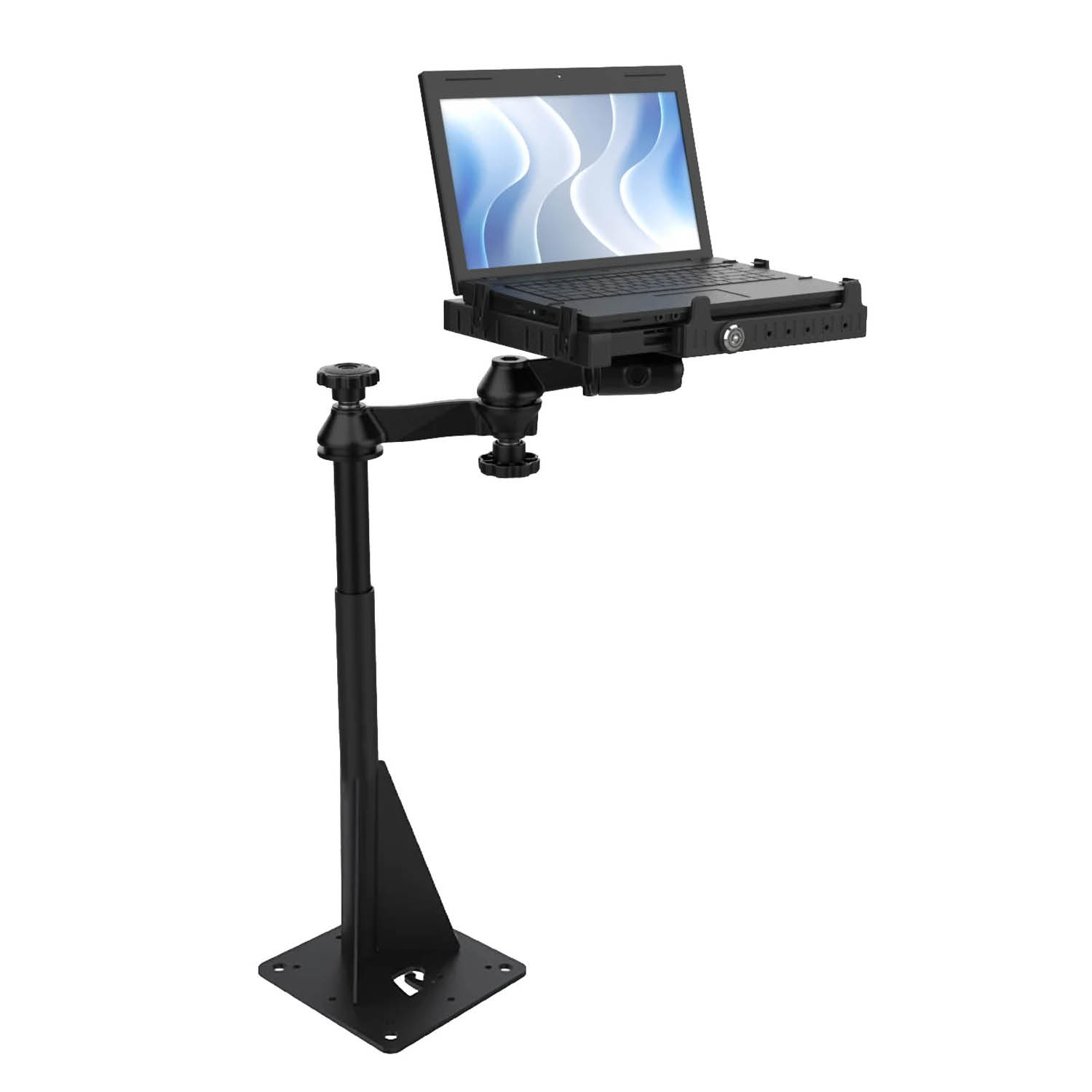 RAM Mounts Fahrzeug-Laptophalterung - Fahrzeug-Basis, Doppel-Schwenkarm, Tough-Tray III Halteschale (abschließbar)