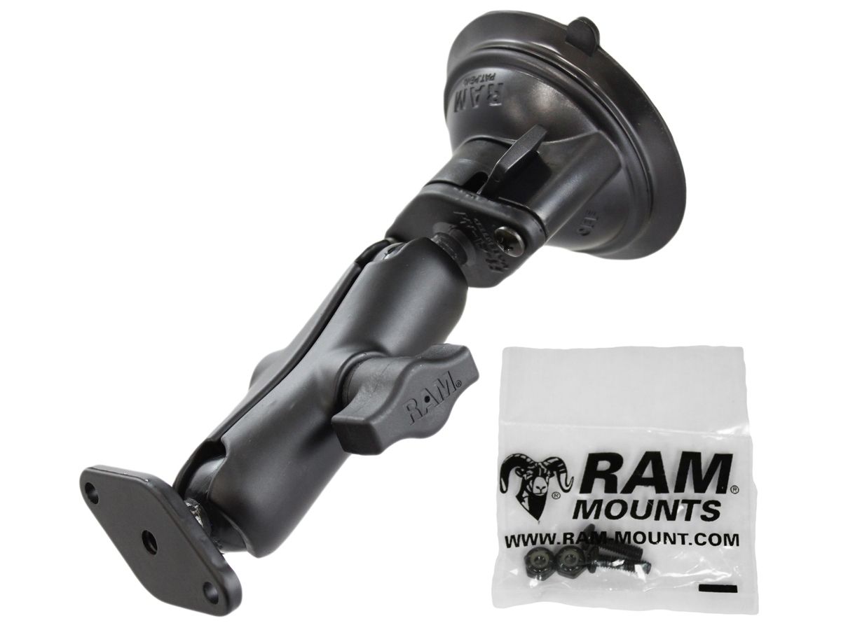 RAM Mounts Saugfuss-Set für Uniden Geräte - mittlerer Verbindungsarm, 2x Diamond-Basisplatte (Trapez), Schrauben-Set, B-Kugel (1 Zoll), im Polybeutel