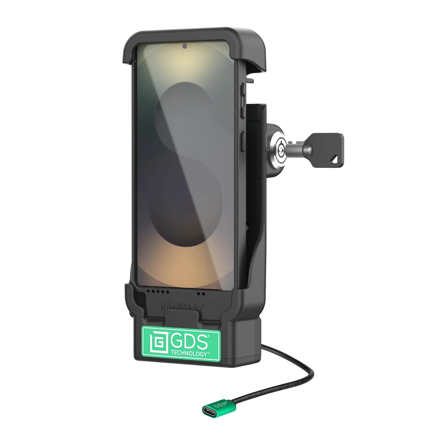 RAM Mounts GDS® Fahrzeug-Ladehalteschale für Samsung Galaxy S25 Ultra in IntelliSkin Ladeschutzhüllen - abschließbar (Schlüssel), USB-C, 2-Loch AMPS Aufnahme