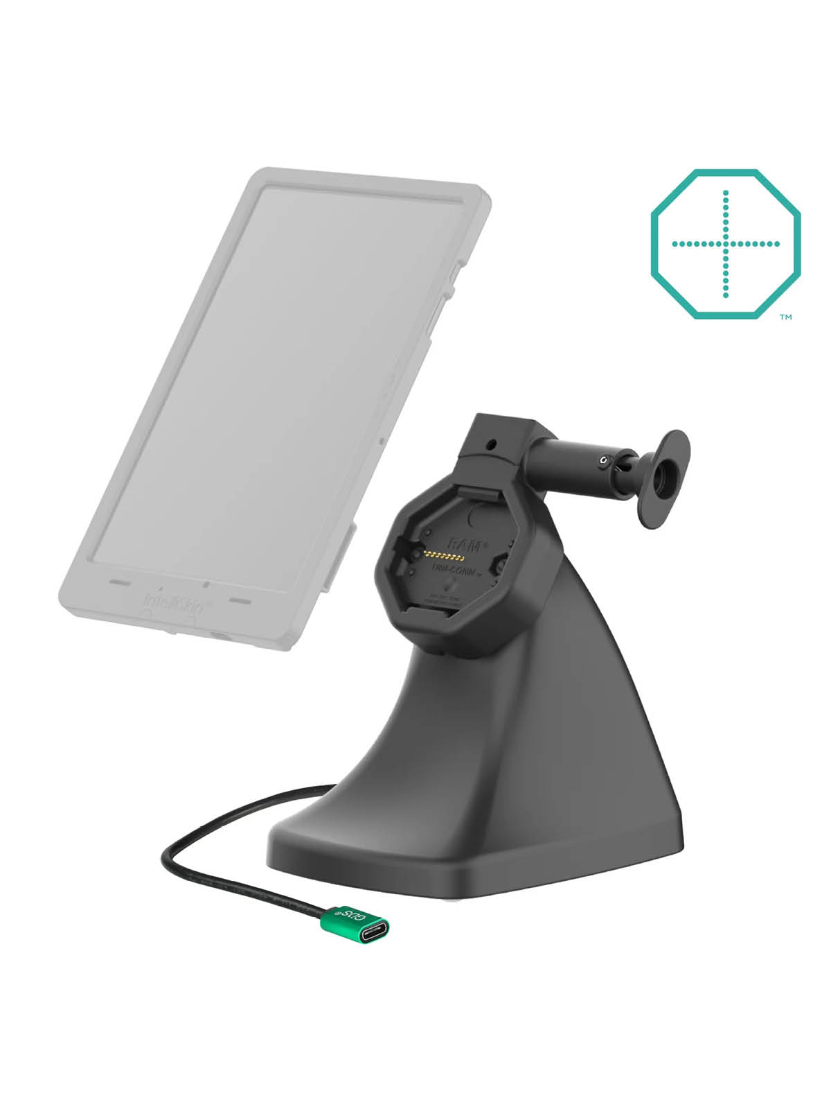 RAM Mounts GDS Uni-Conn Snap-In Stand-Dockingstation - Rückseitige Pogo-Pins, Lösemechanismus, USB-C-Anschluss