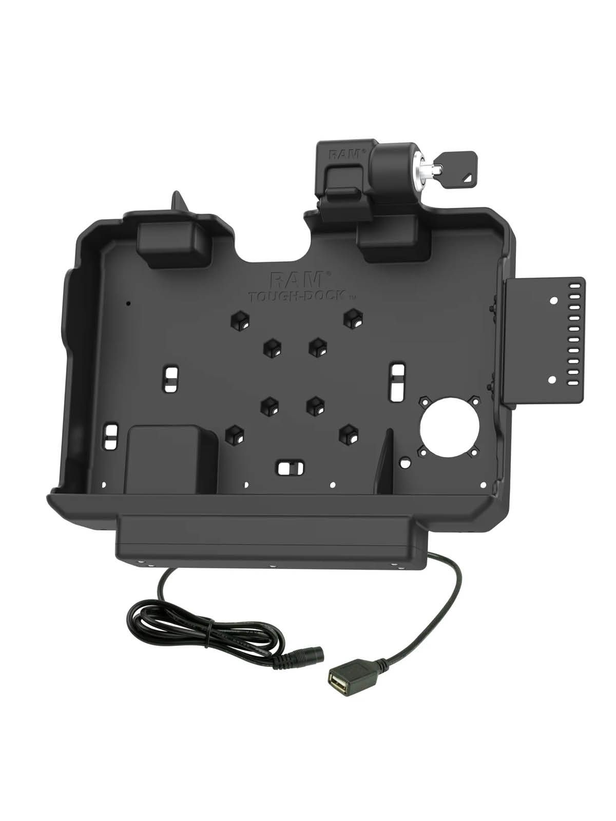 RAM Mounts Form-Fit Docking-Station für Getac ZX10 - abschließbar, Stromversorgung, USB-A Datenanbindung, 4-Loch AMPS- und VESA-Aufnahme