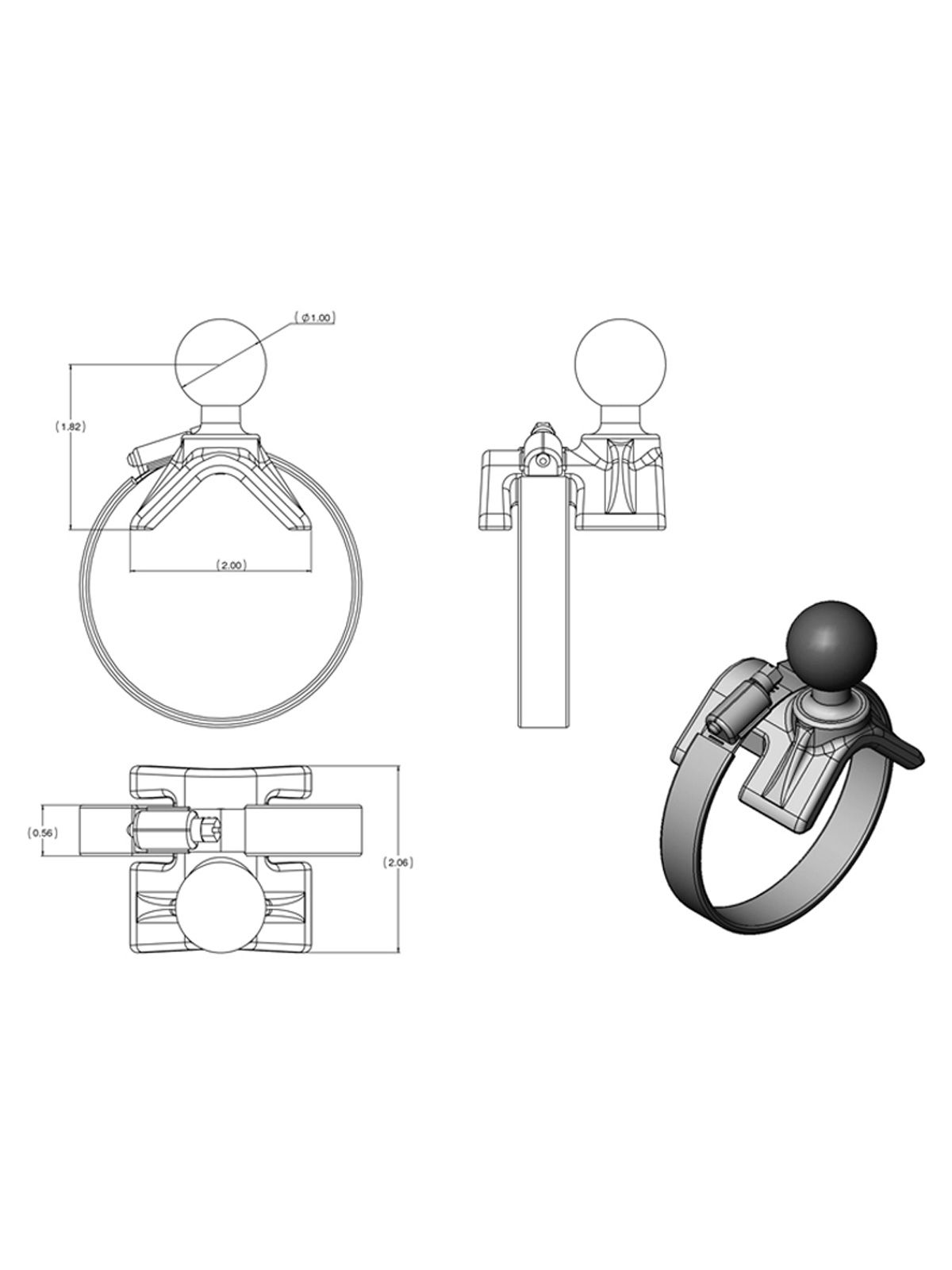 RAM Mounts Set - B-Kugel (1 Zoll), Rohrschelle, mittlerer Verbindungsarm, runde Basisplatte (AMPS)