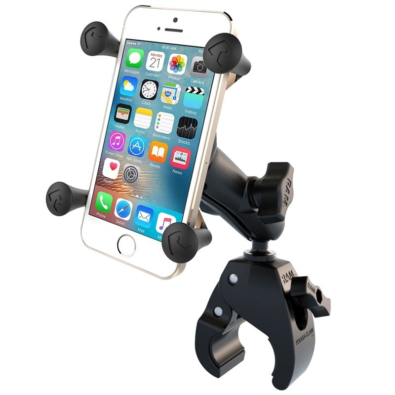 RAM Mounts X-Grip Klemm-Halterung für Smartphones bis 82,6 mm Breite - B-Kugel (1 Zoll), Tough-Claw klein (Durchmesser 15,9-29,0 mm), mittlerer Verbindungsarm (ca. 90 mm)