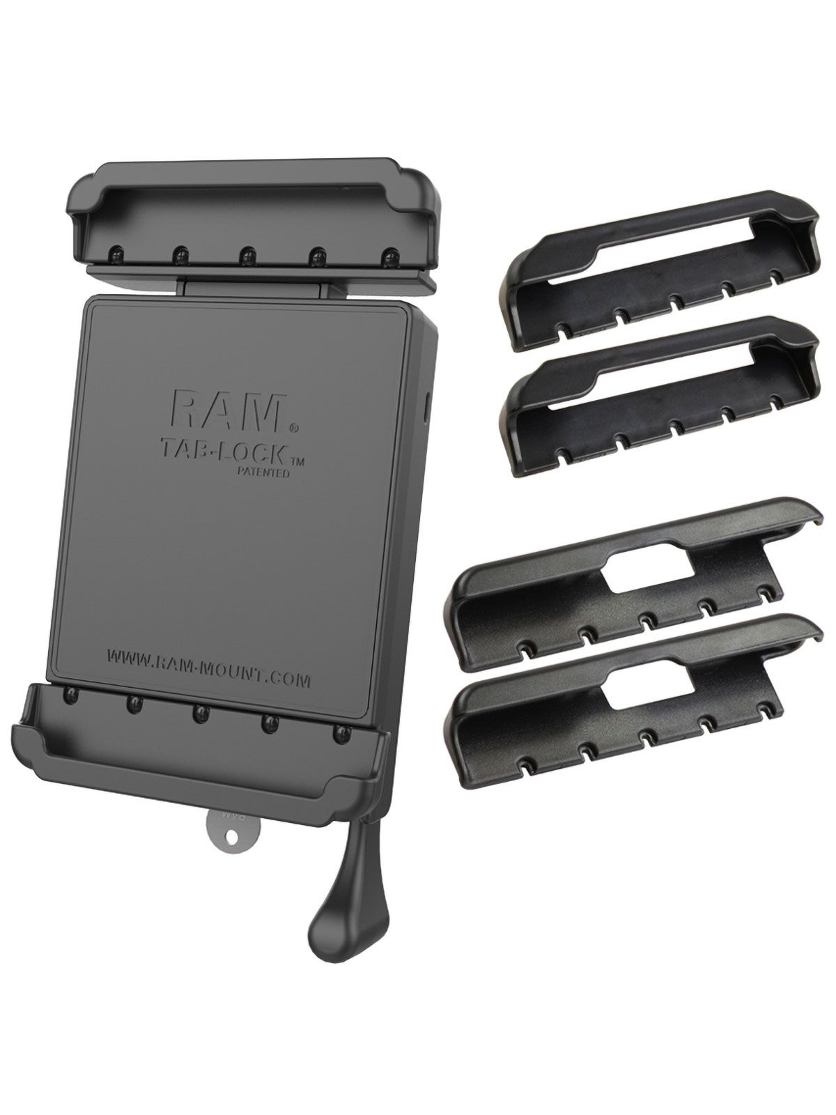 RAM Mounts Tab-Lock (abschließbar) Universal Halteschale für 7-8 Zoll Tablets - (verschiedene Endkappen-3er-Set), AMPS-Aufnahme, Schrauben-Set